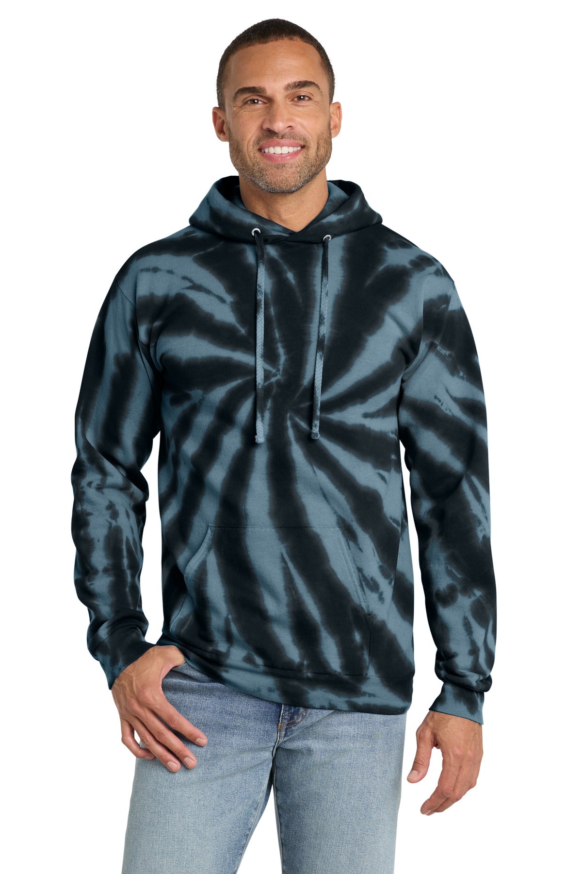 Port & Co Tie-Dye Pullover Hooded Sweatshirt. PC146 in Black
