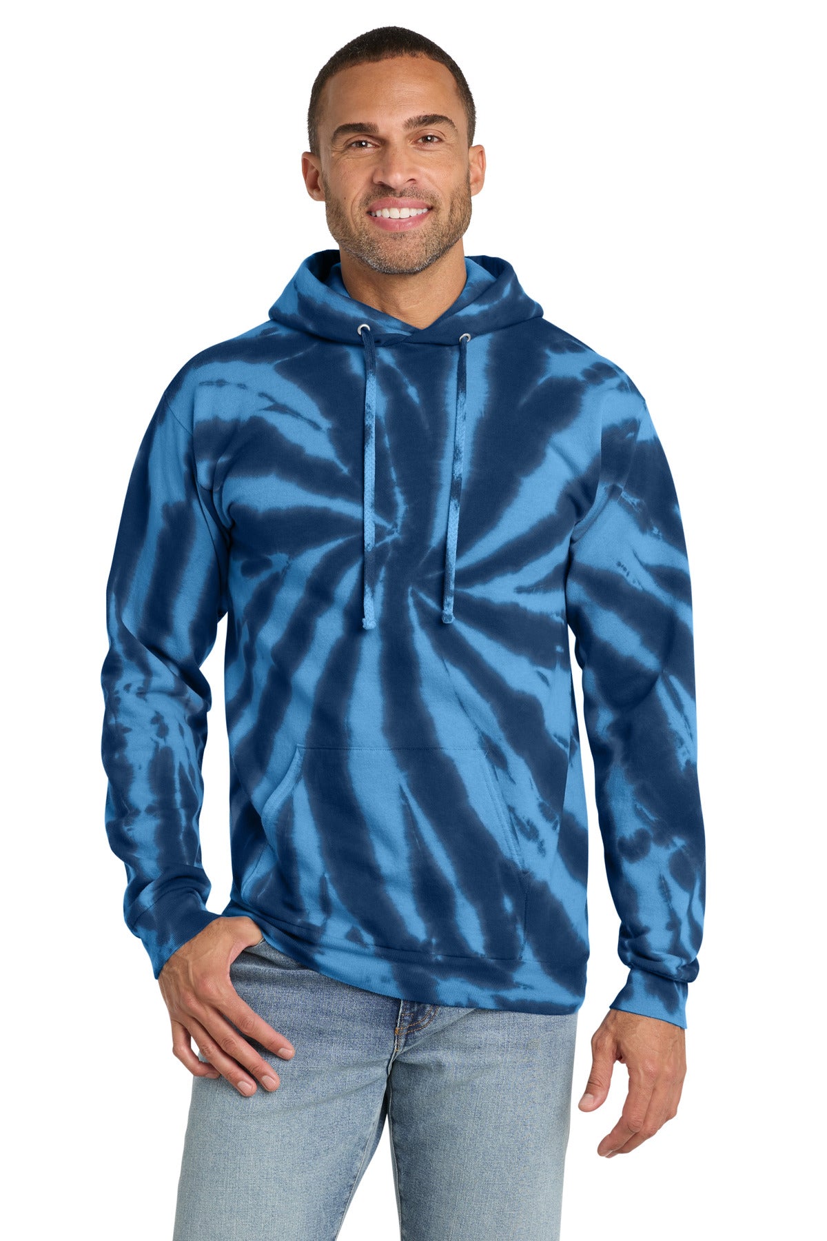 Port & Co Tie-Dye Pullover Hooded Sweatshirt. PC146 in Navy
