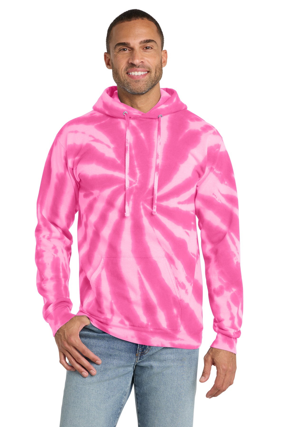 Port & Co Tie-Dye Pullover Hooded Sweatshirt. PC146 in Pink