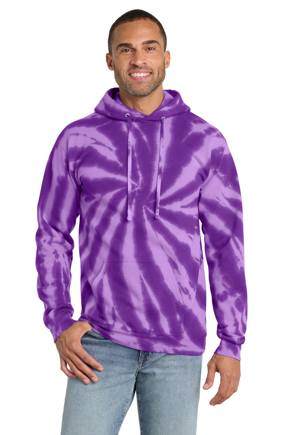 Port & Co Tie-Dye Pullover Hooded Sweatshirt. PC146 in Purple