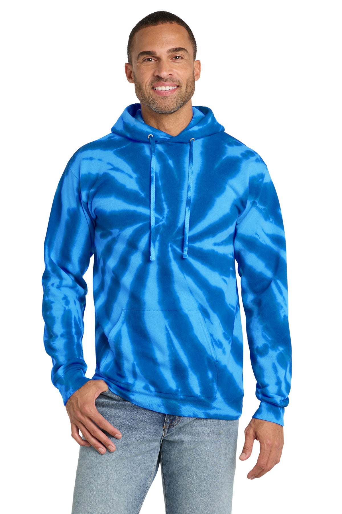 Port & Co Tie-Dye Pullover Hooded Sweatshirt. PC146 in Royal