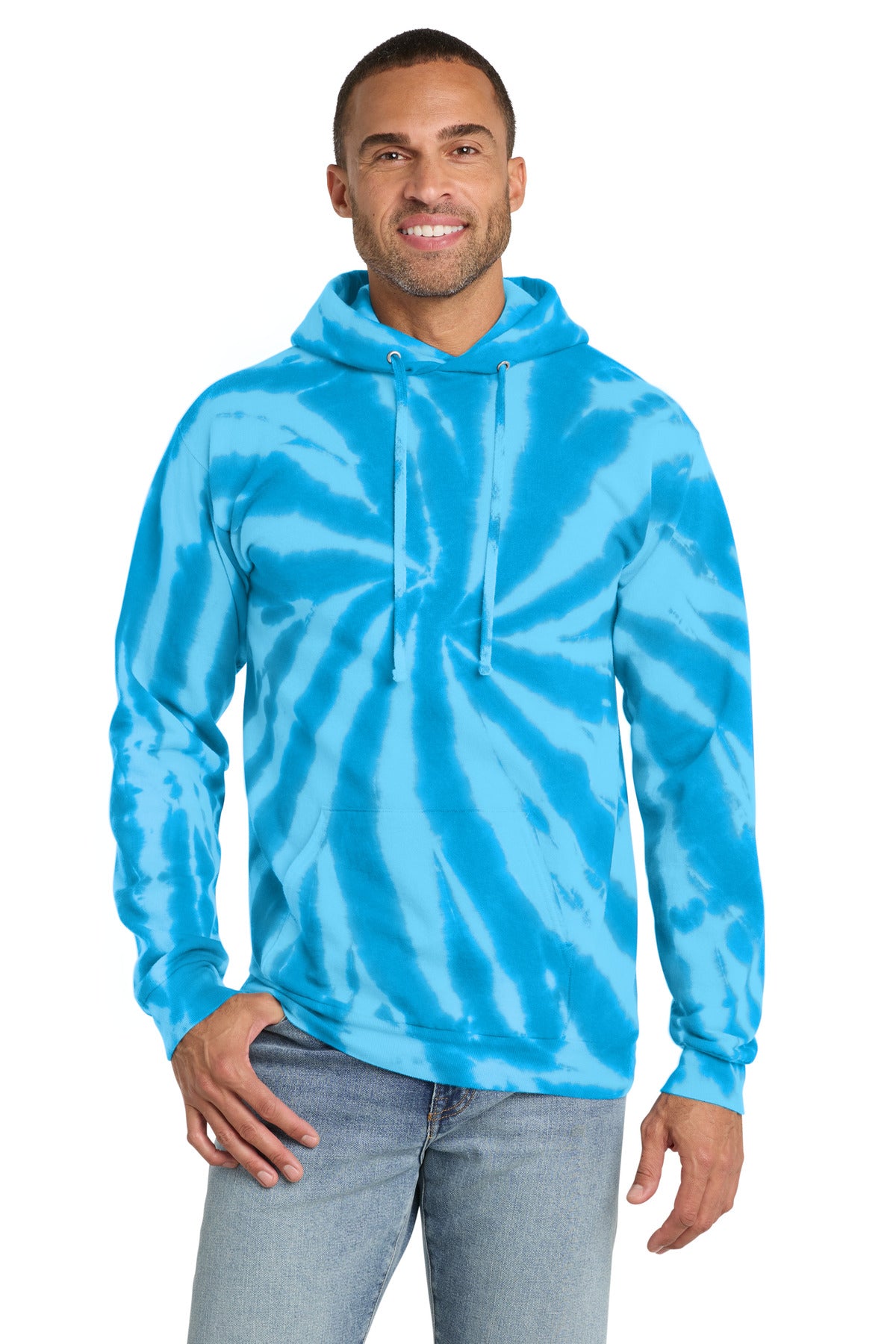 Port & Co Tie-Dye Pullover Hooded Sweatshirt. PC146 in Turquoise