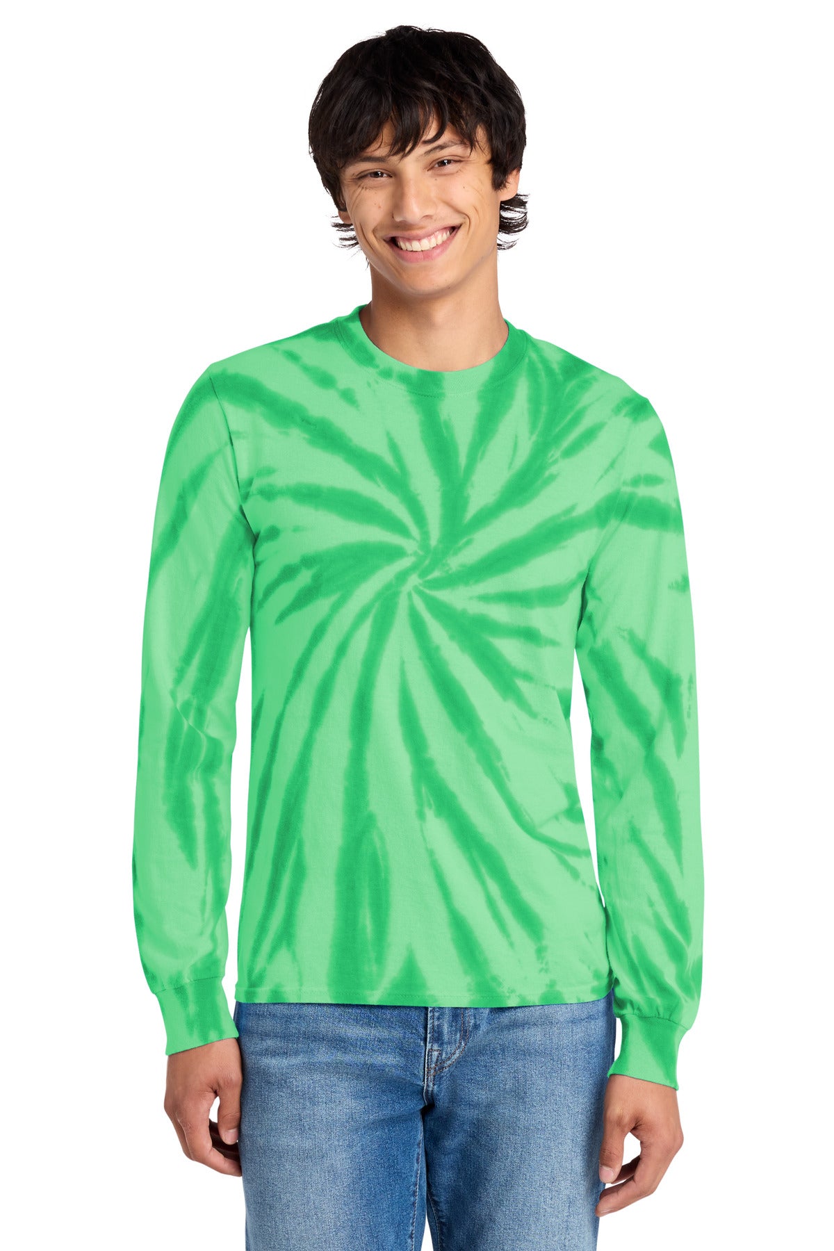 Port & Co Tie-Dye Long Sleeve Tee.  PC147LS in Kelly