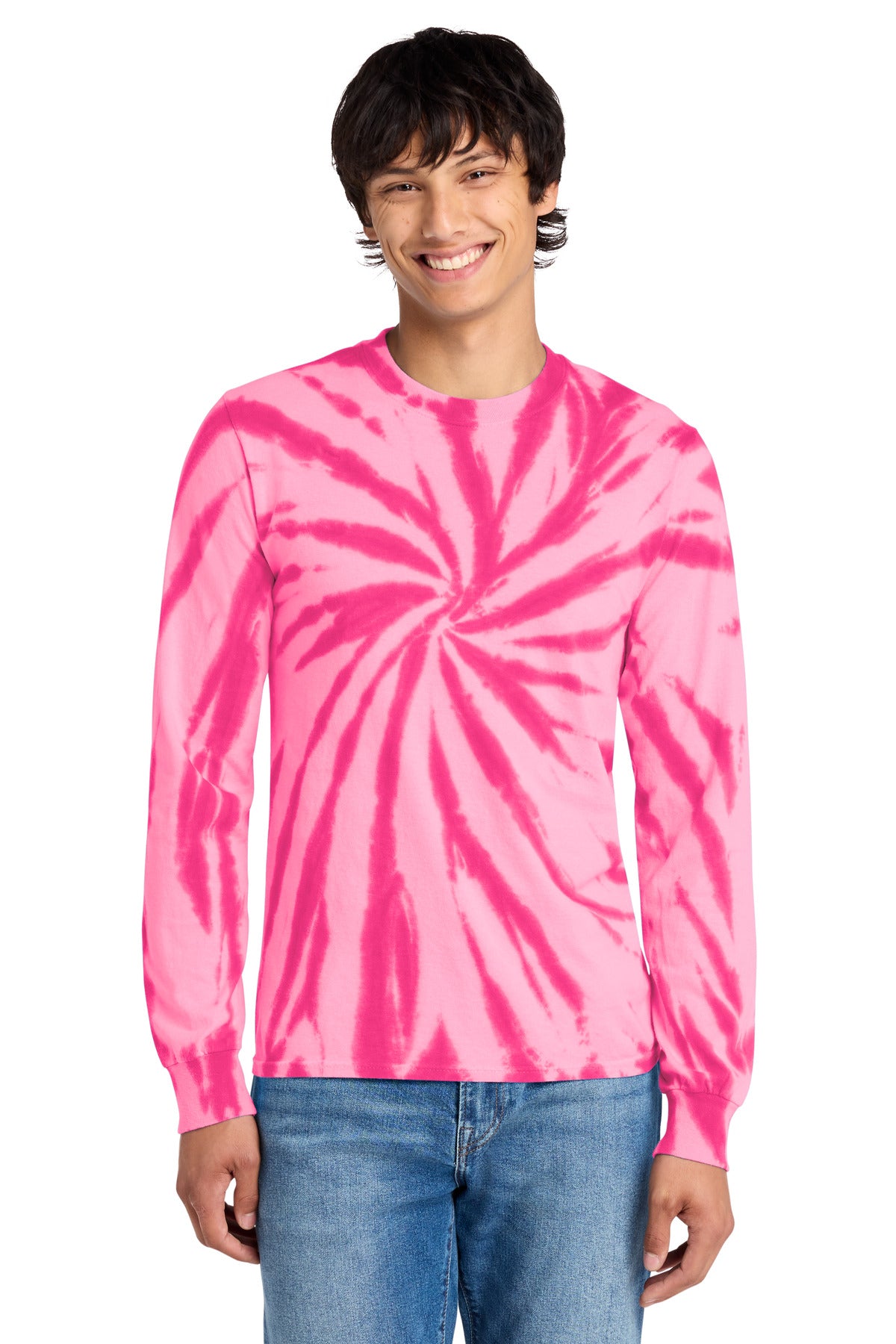 Port & Co Tie-Dye Long Sleeve Tee.  PC147LS in Pink