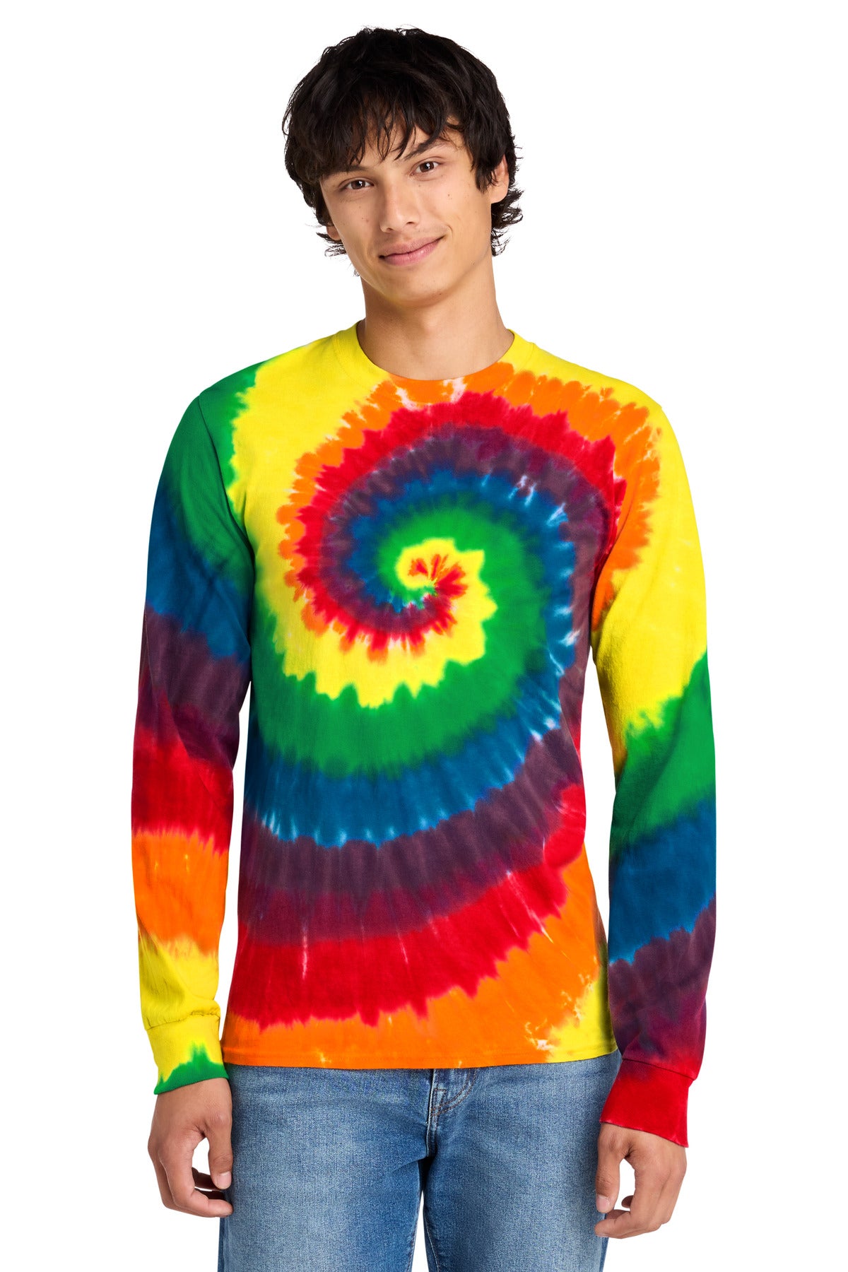 Port & Co Tie-Dye Long Sleeve Tee.  PC147LS in Rainbow