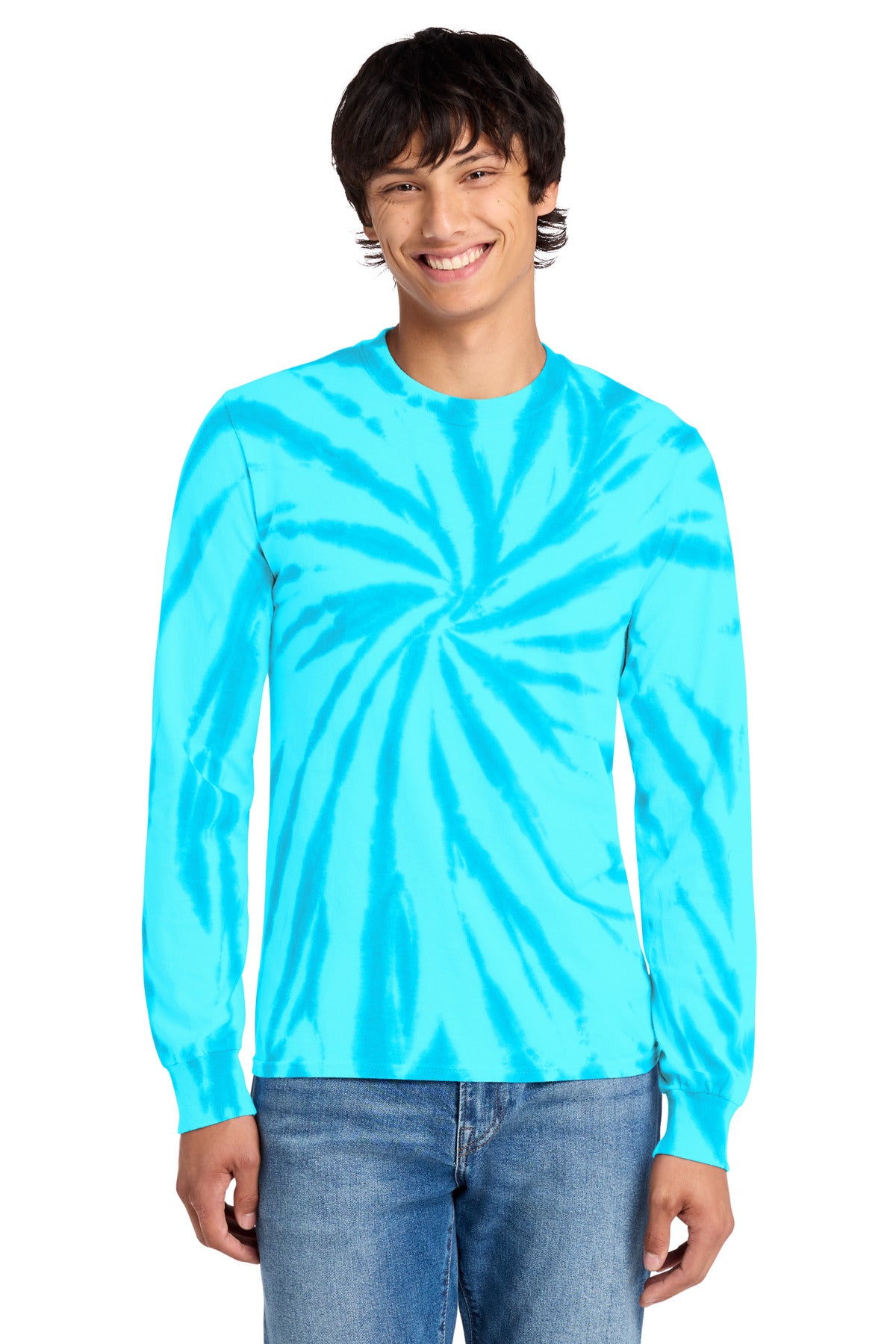 Port & Co Tie-Dye Long Sleeve Tee.  PC147LS in Turquoise