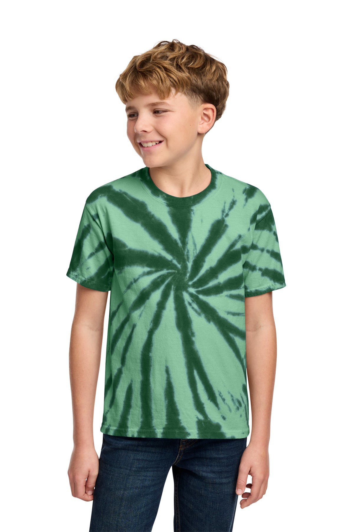 Port & Co Youth Tie-Dye Tee. PC147Y in Forest Green