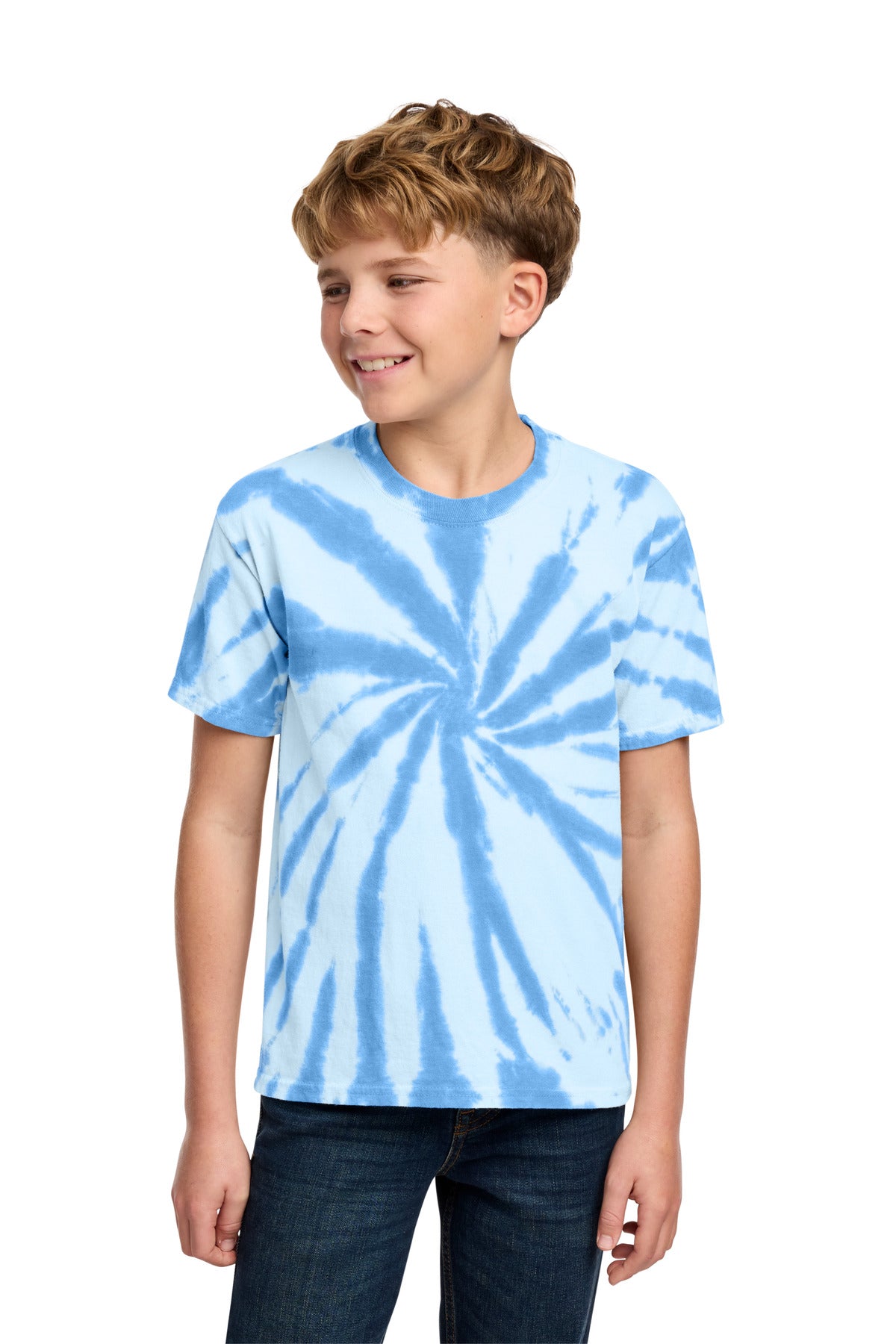 Port & Co Youth Tie-Dye Tee. PC147Y in Light Blue