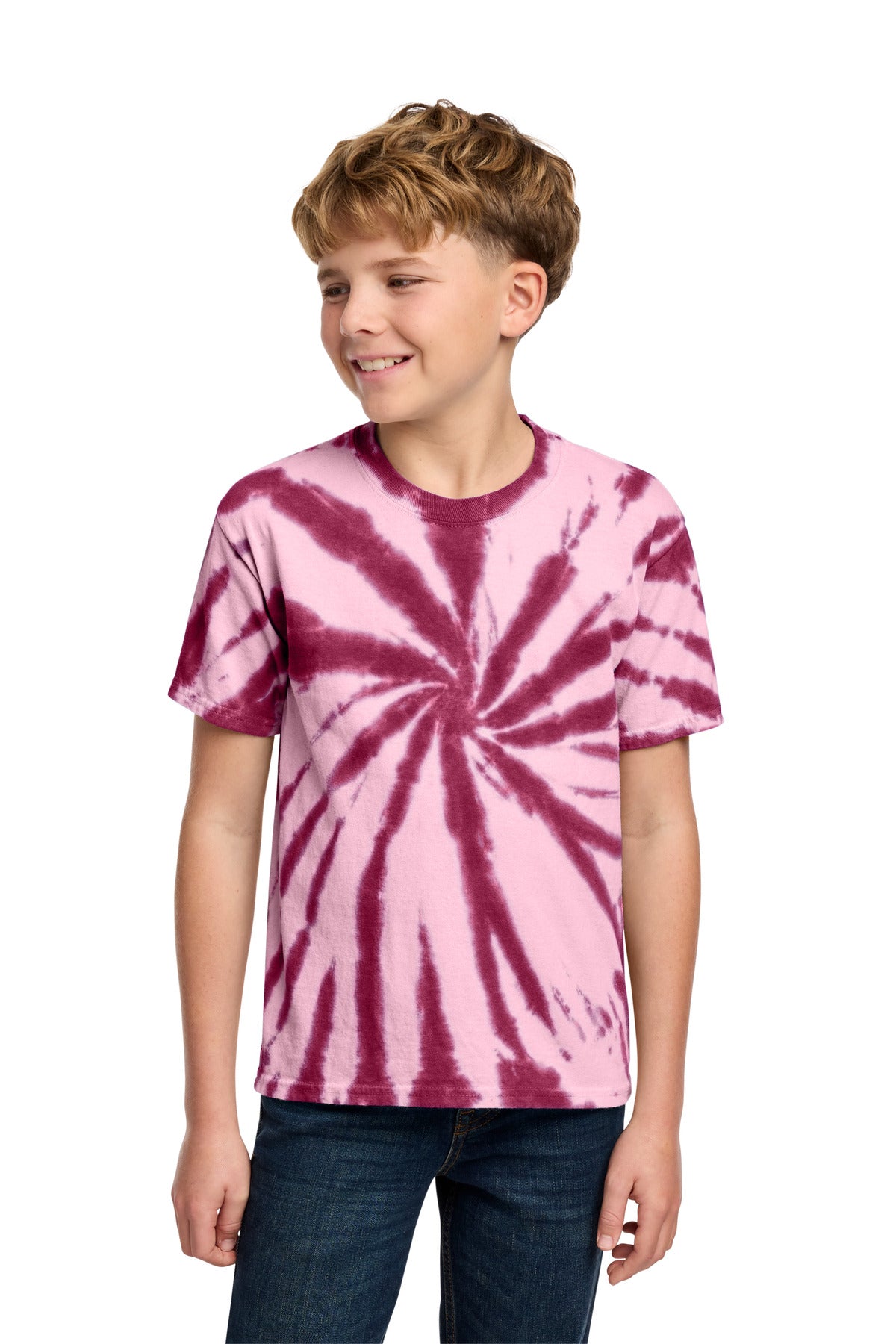 Port & Co Youth Tie-Dye Tee. PC147Y in Maroon