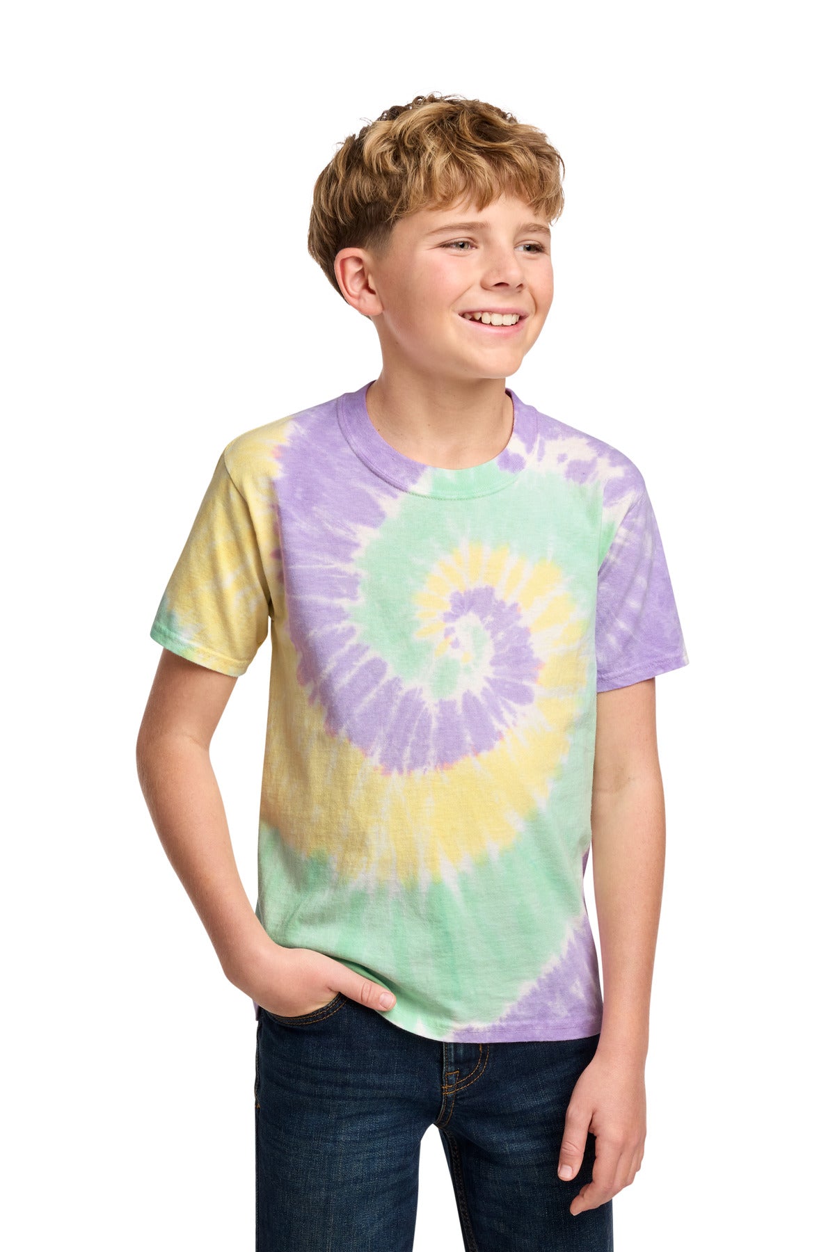 Port & Co Youth Tie-Dye Tee. PC147Y in Mint Rainbow