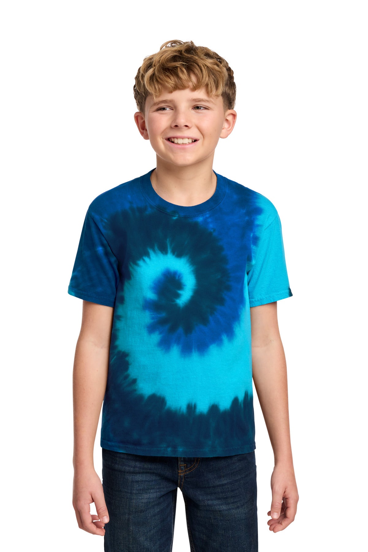 Port & Co Youth Tie-Dye Tee. PC147Y in Ocean Rainbow