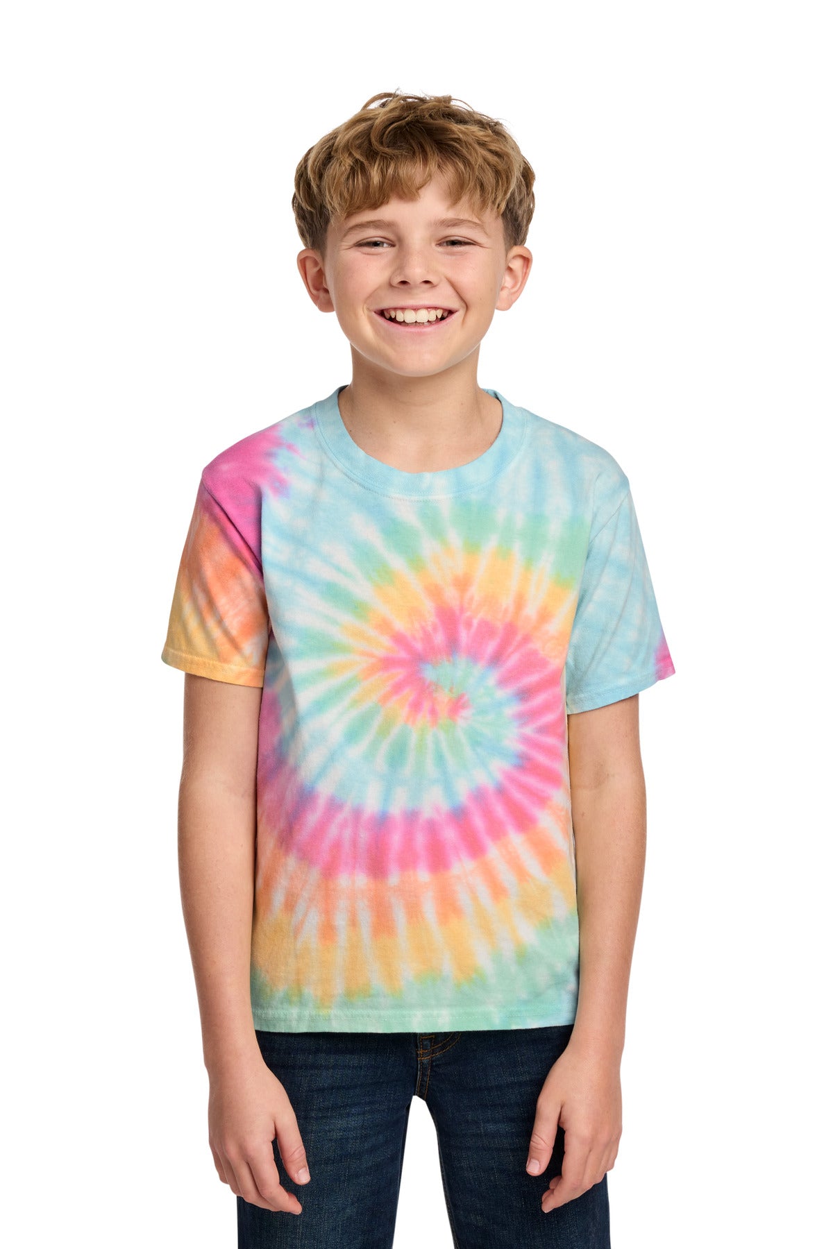 Port & Co Youth Tie-Dye Tee. PC147Y in Pastel Rainbow