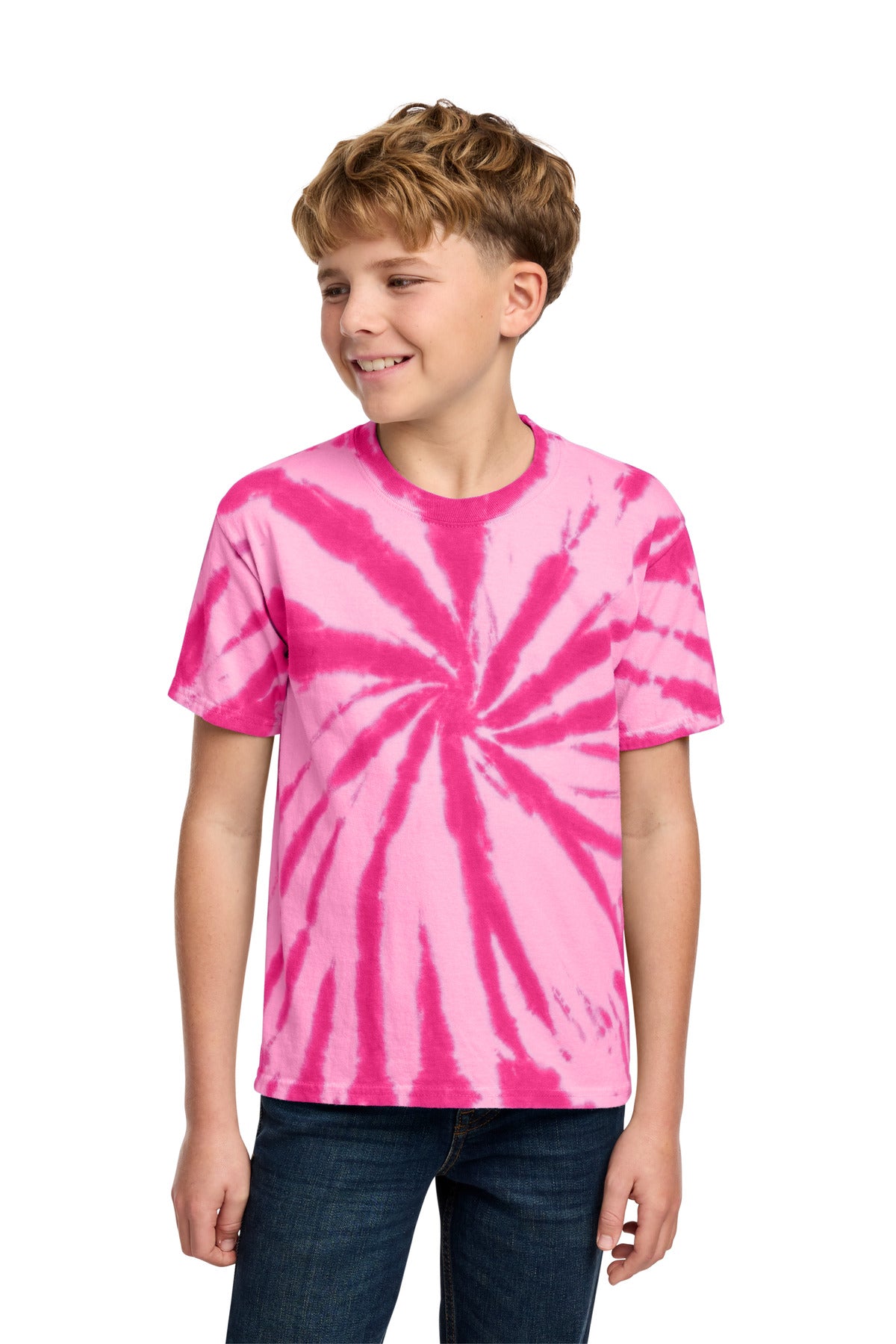 Port & Co Youth Tie-Dye Tee. PC147Y in Pink