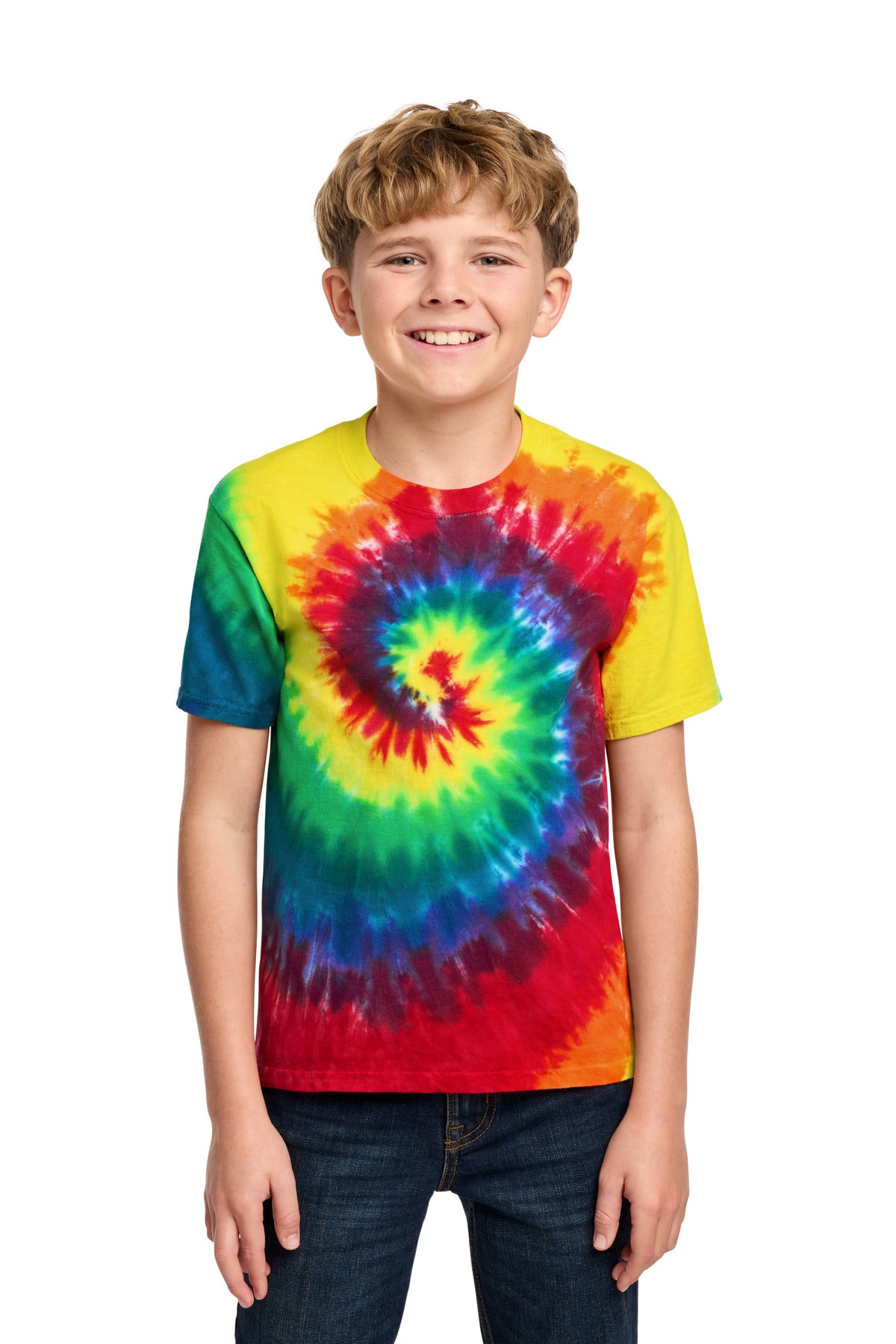 Port & Co Youth Tie-Dye Tee. PC147Y in Rainbow