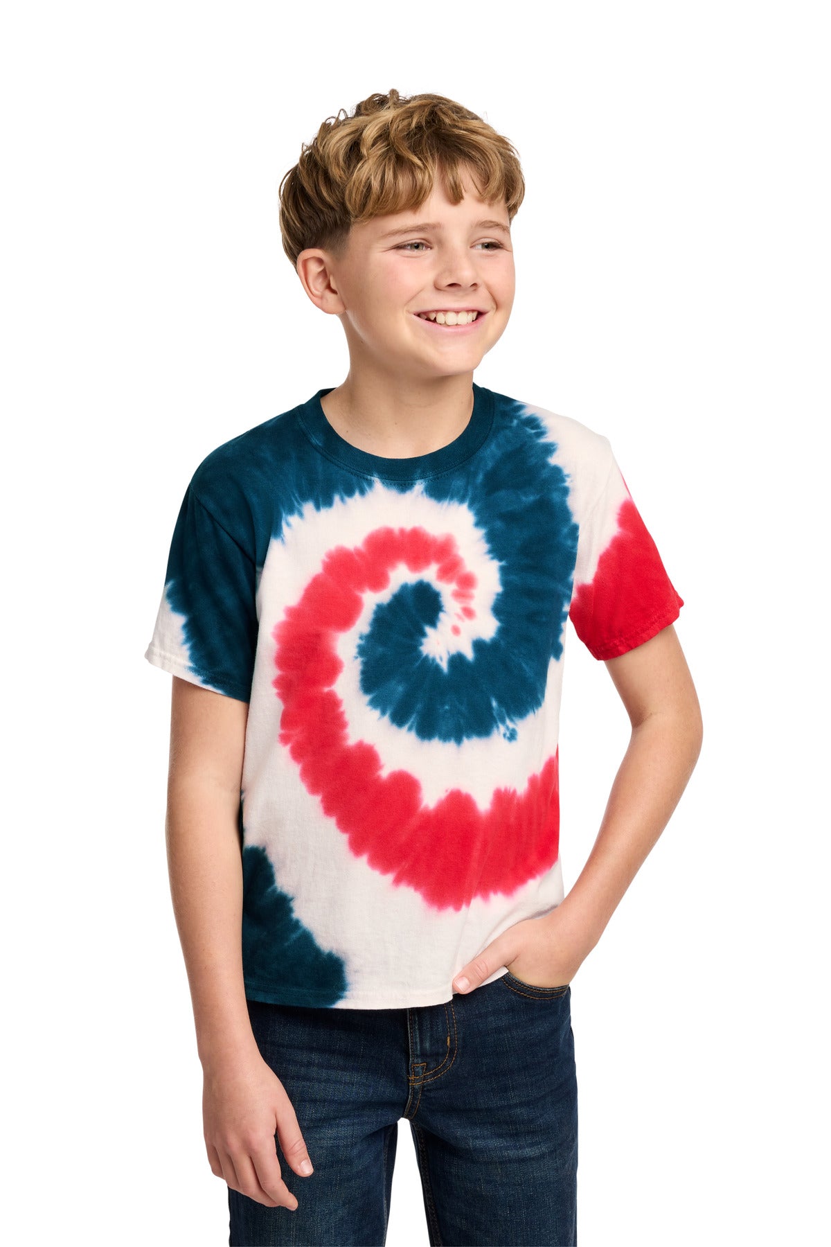 Port & Co Youth Tie-Dye Tee. PC147Y in USA Rainbow