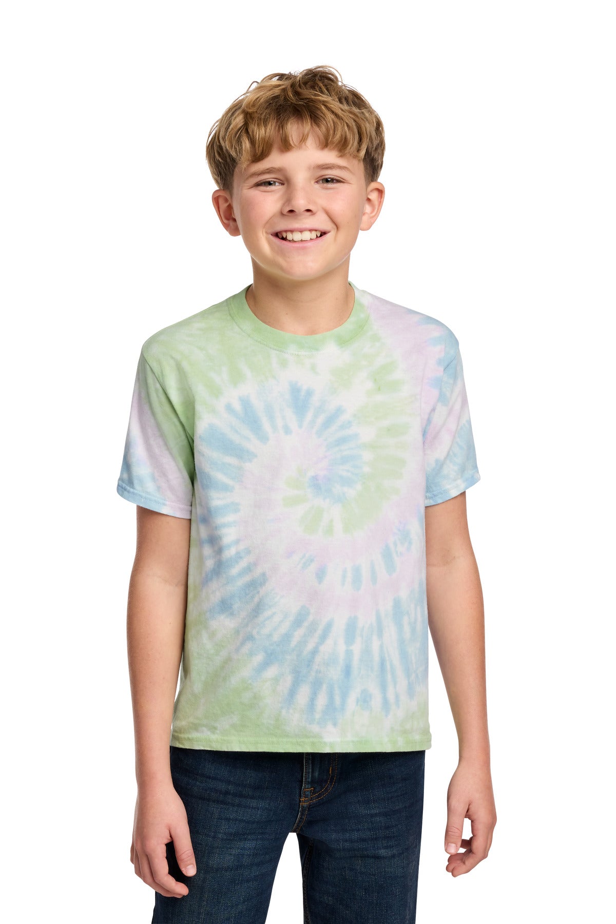 Port & Co Youth Tie-Dye Tee. PC147Y in Watercolor Spiral