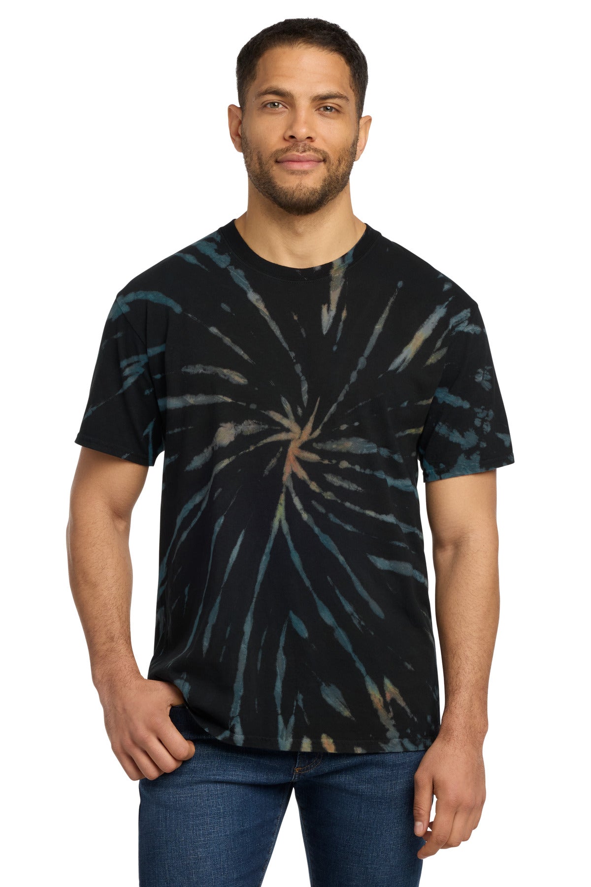 Port & Co Tie-Dye Tee. PC147 in Black Galaxy Spiral