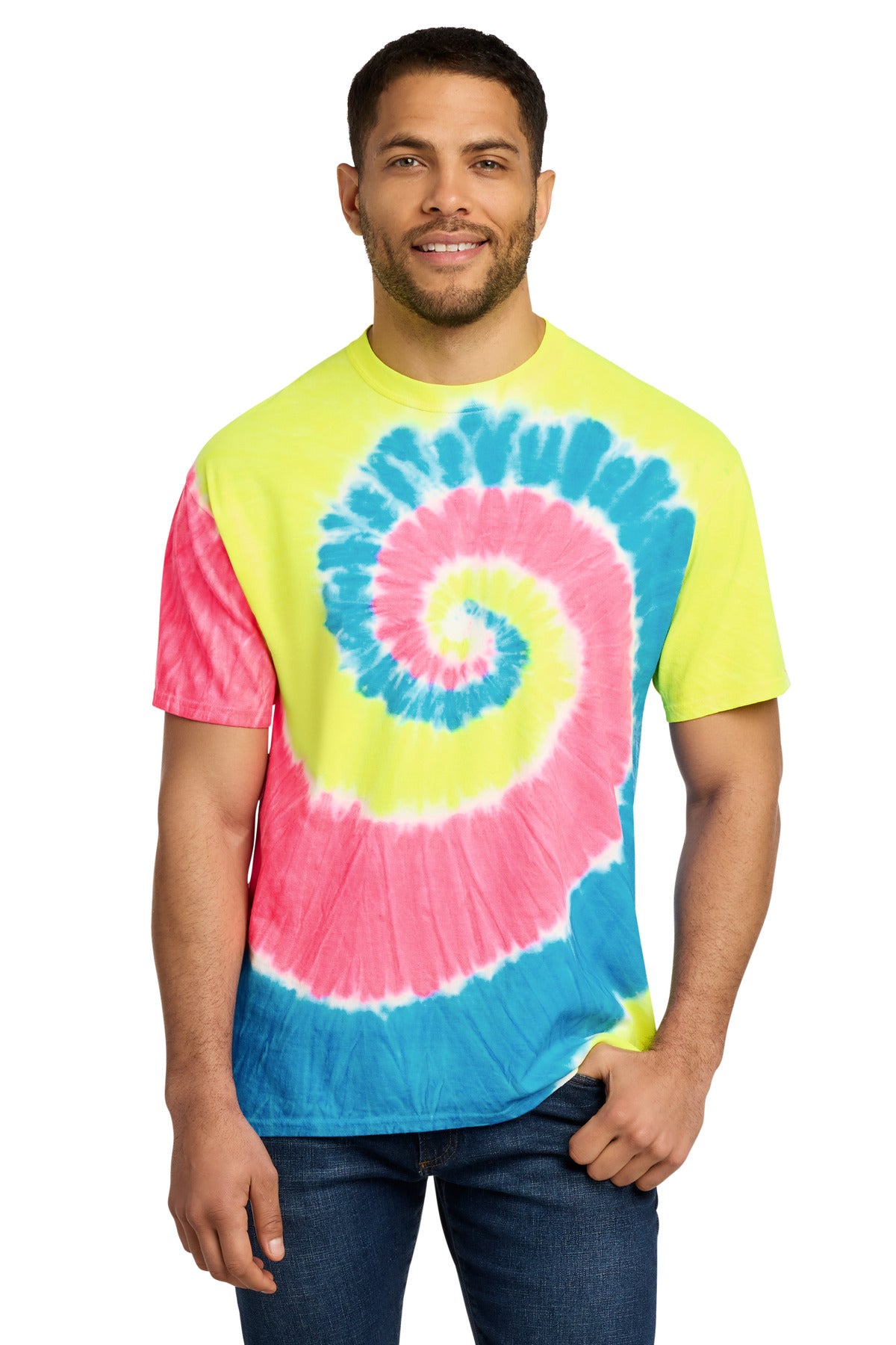 Port & Co Tie-Dye Tee. PC147 in Neon Rainbow
