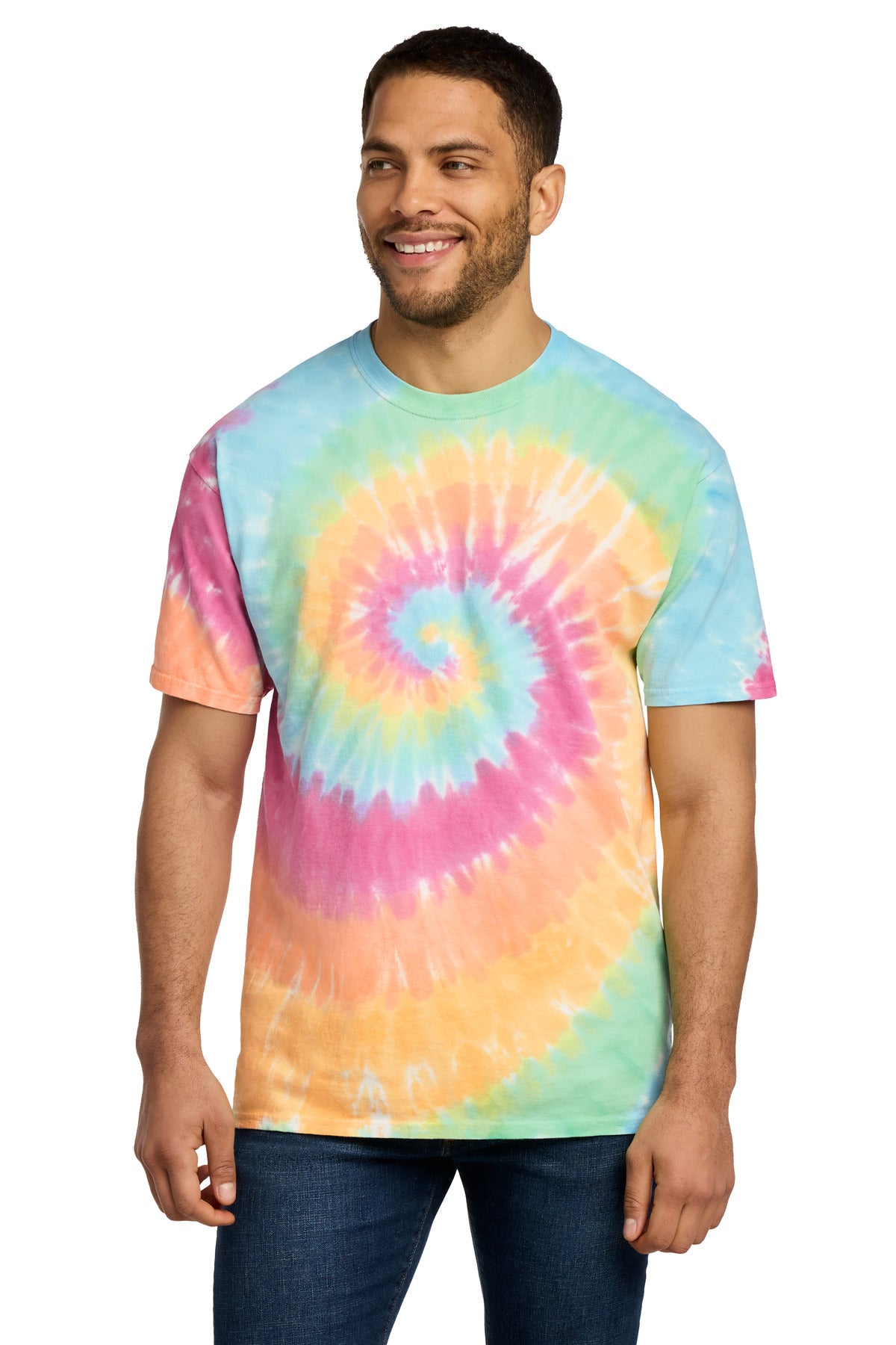 Port & Co Tie-Dye Tee. PC147 in Pastel Rainbow