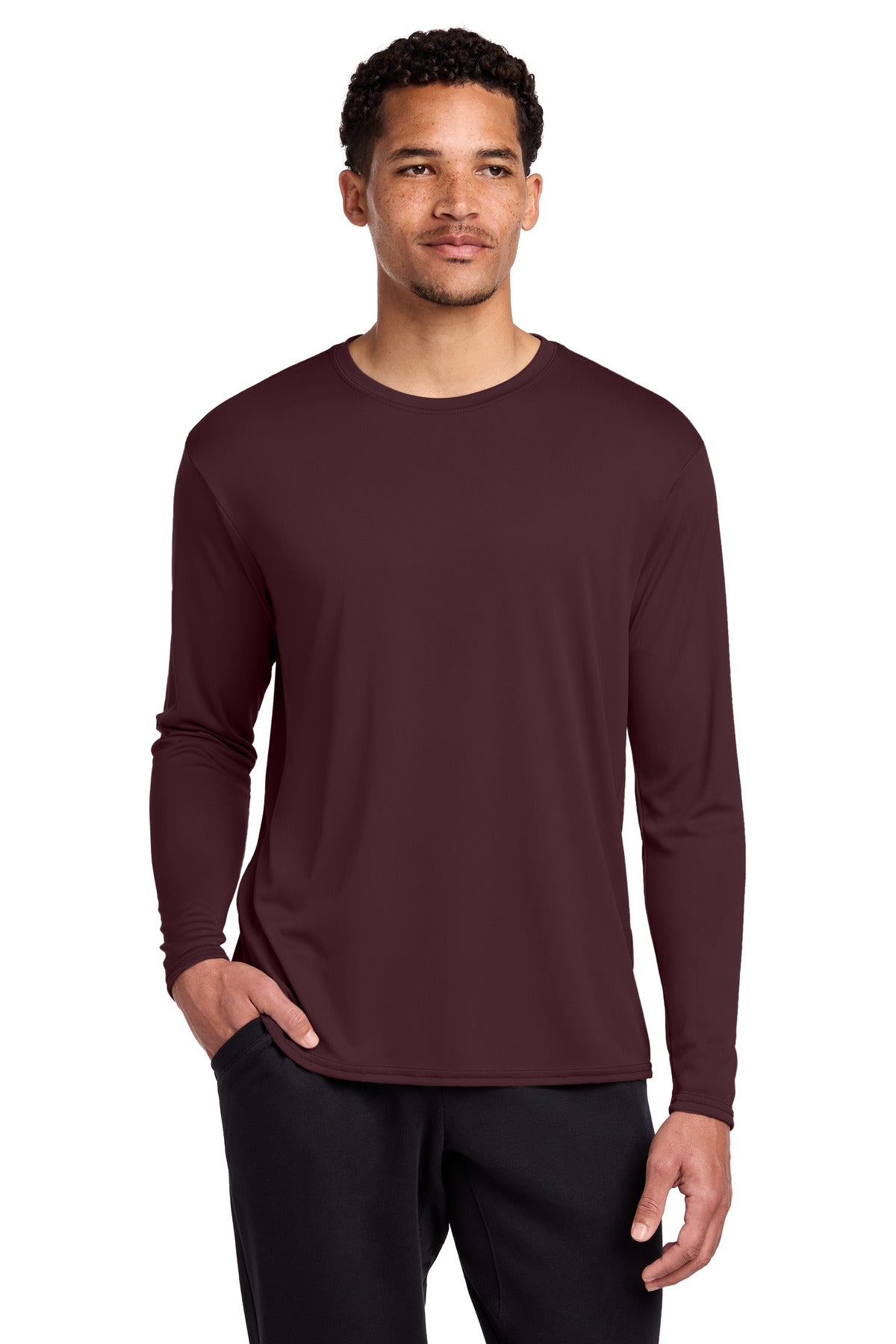 Port & Co Long Sleeve Performance Tee. PC380LS in Athletic Maroon