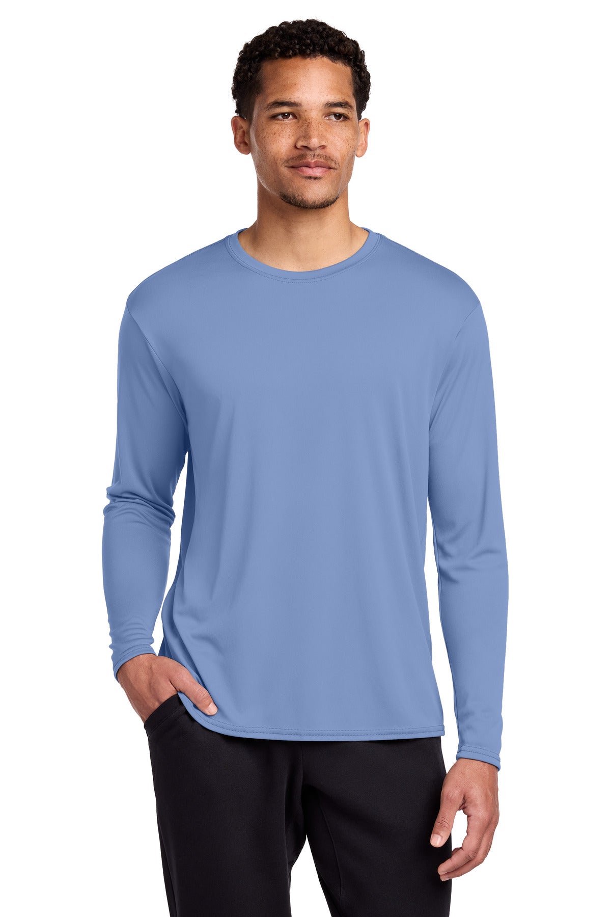 Port & Co Long Sleeve Performance Tee. PC380LS in Carolina Blue