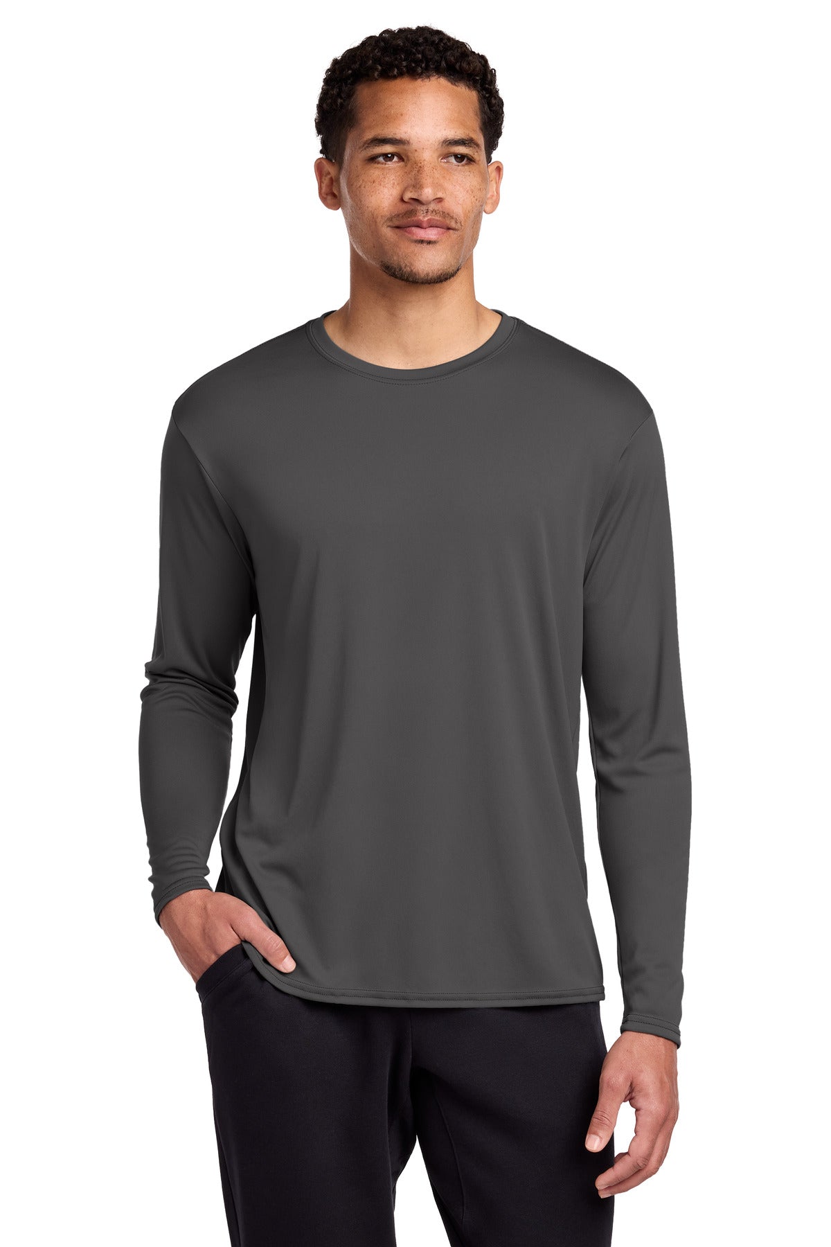 Port & Co Long Sleeve Performance Tee. PC380LS in Charcoal