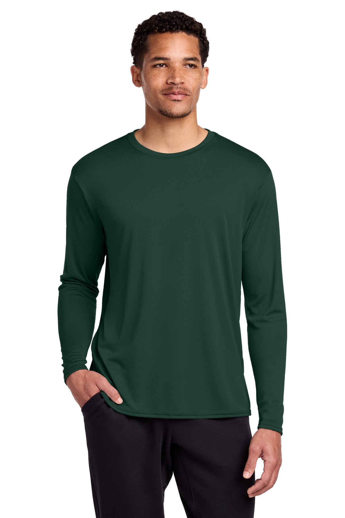 Port & Co Long Sleeve Performance Tee. PC380LS in Dark Green