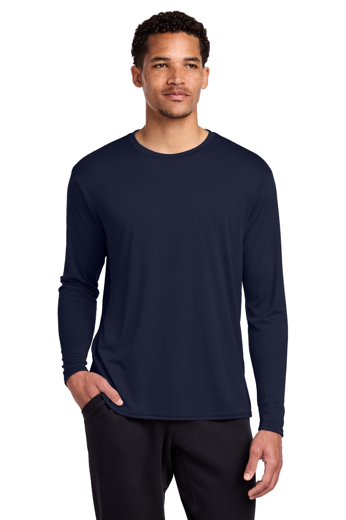Port & Co Long Sleeve Performance Tee. PC380LS in Deep Navy