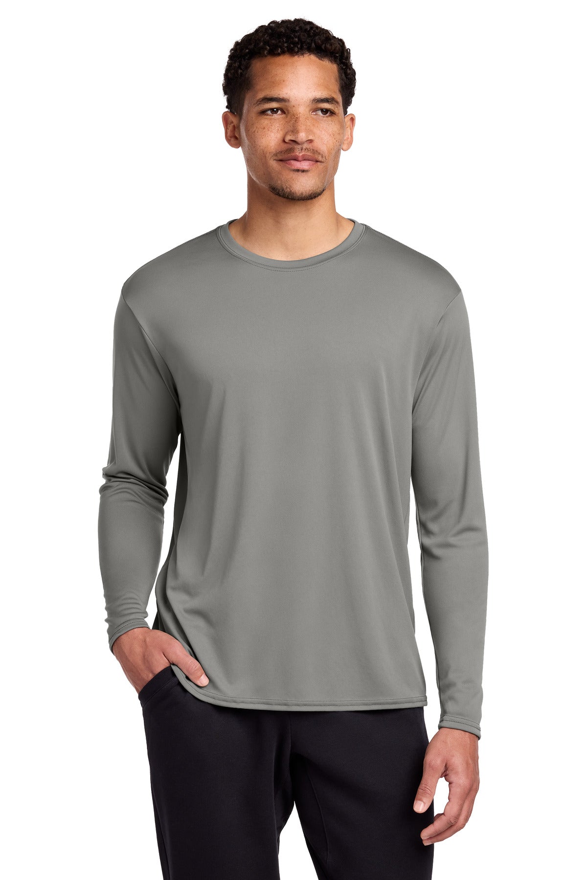 Port & Co Long Sleeve Performance Tee. PC380LS in Grey Concrete