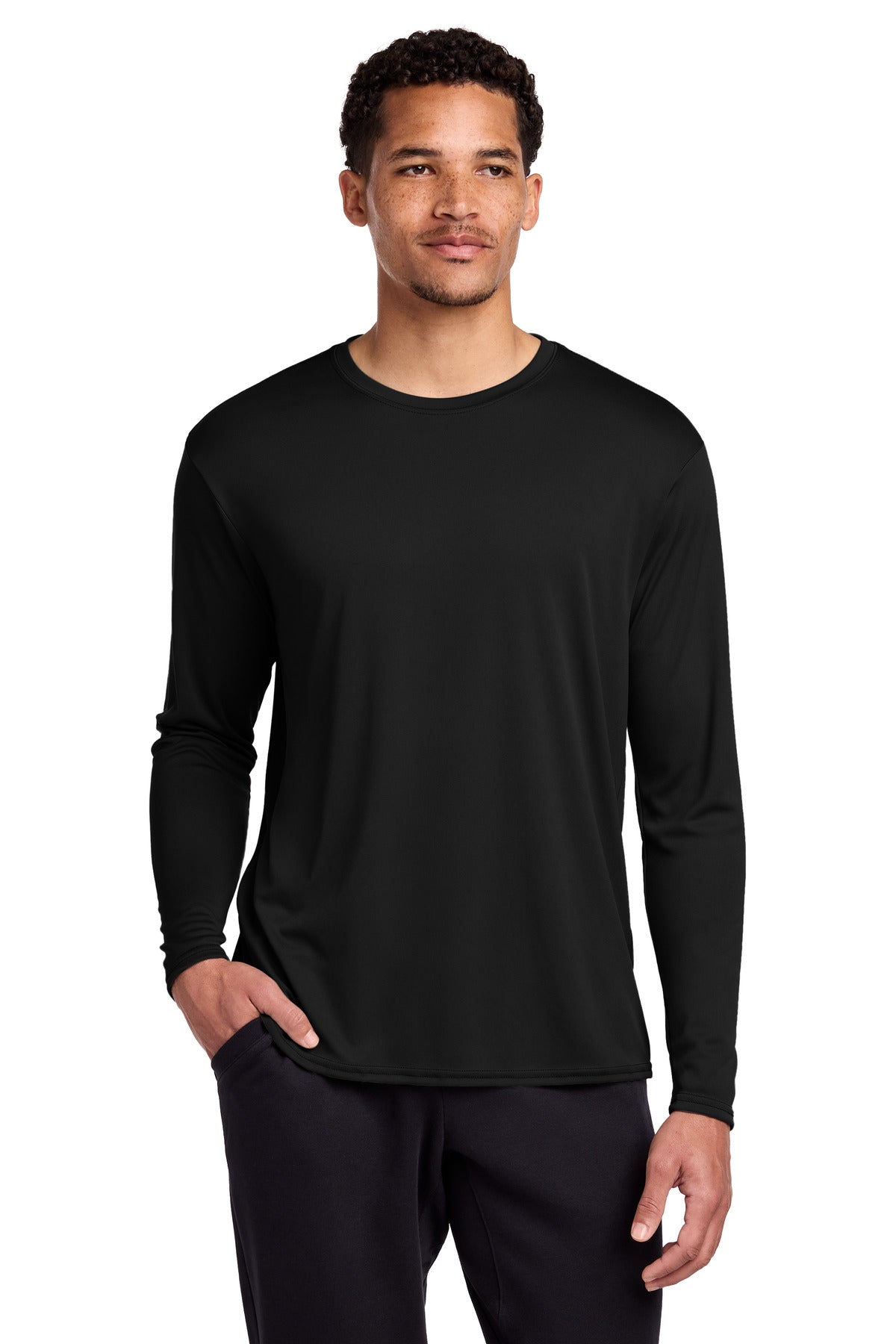 Port & Co Long Sleeve Performance Tee. PC380LS in Jet Black