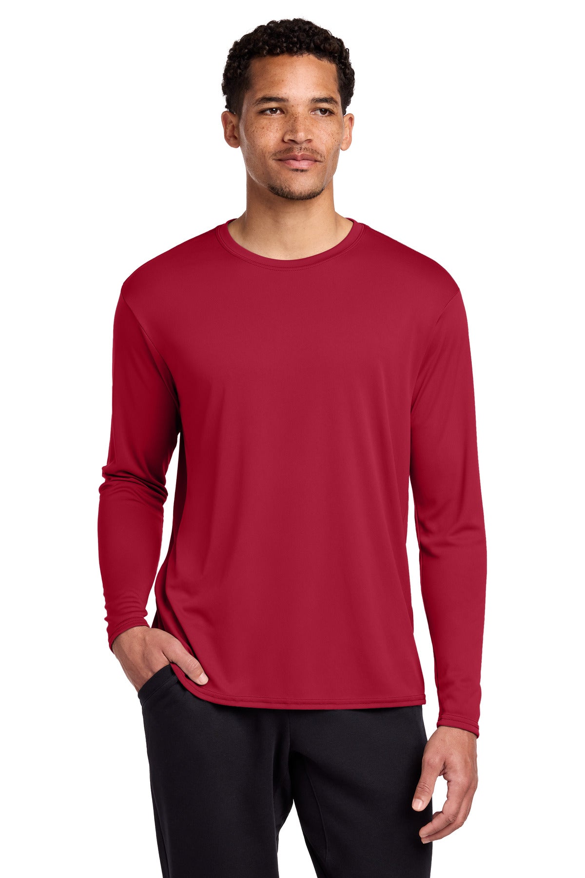 Port & Co Long Sleeve Performance Tee. PC380LS in Red