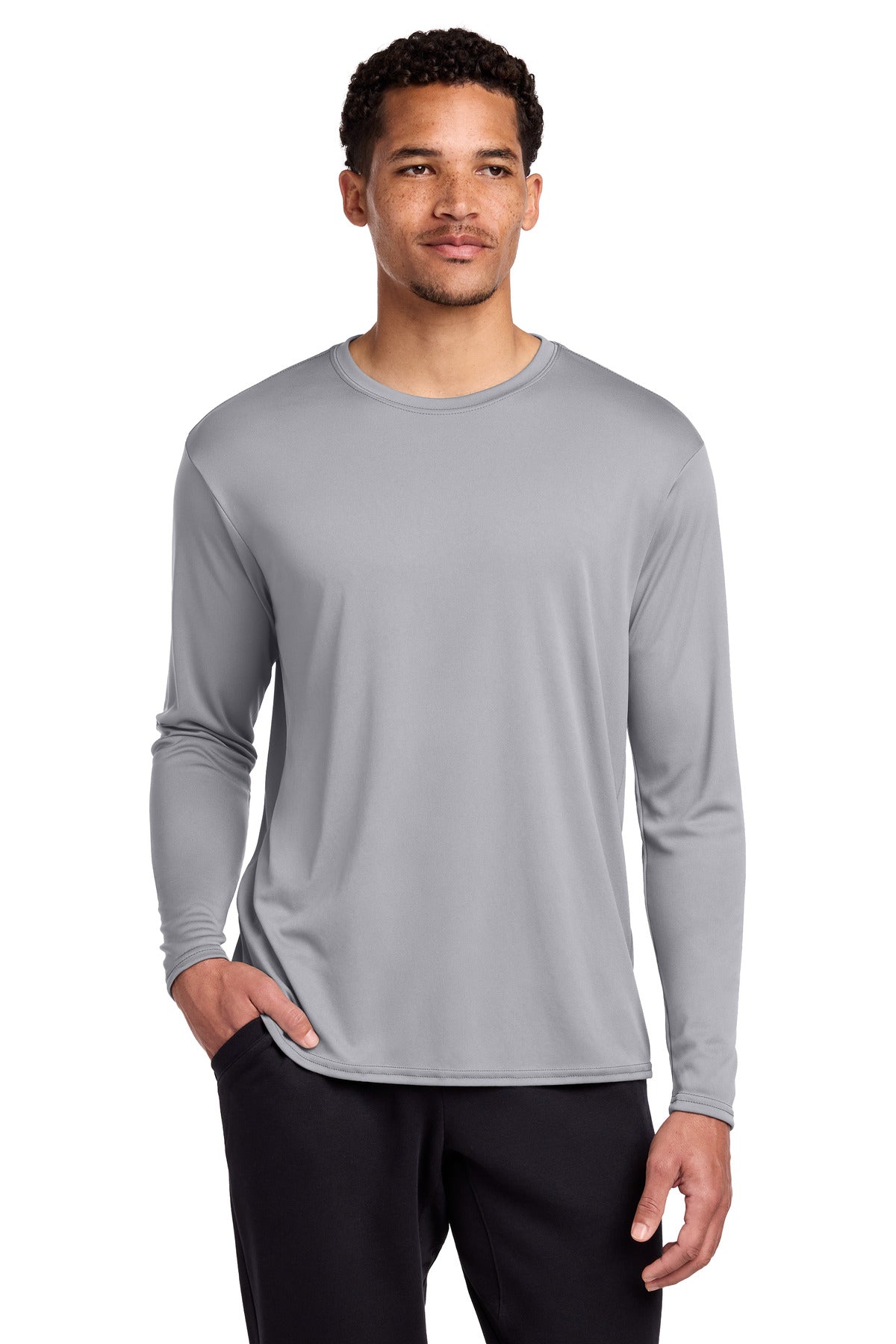 Port & Co Long Sleeve Performance Tee. PC380LS in Silver