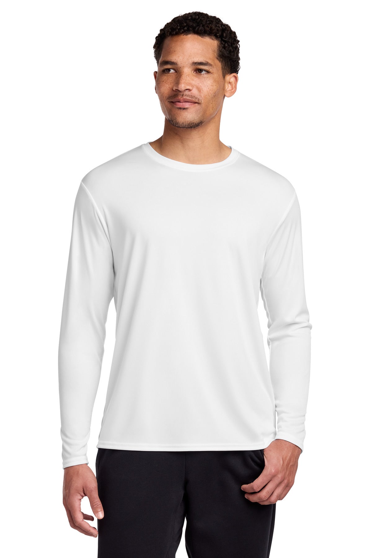 Port & Co Long Sleeve Performance Tee. PC380LS in White
