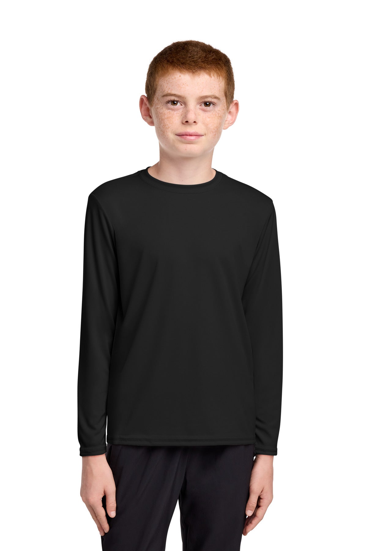 Port & Co Youth Long Sleeve Performance Tee PC380YLS in Jet Black