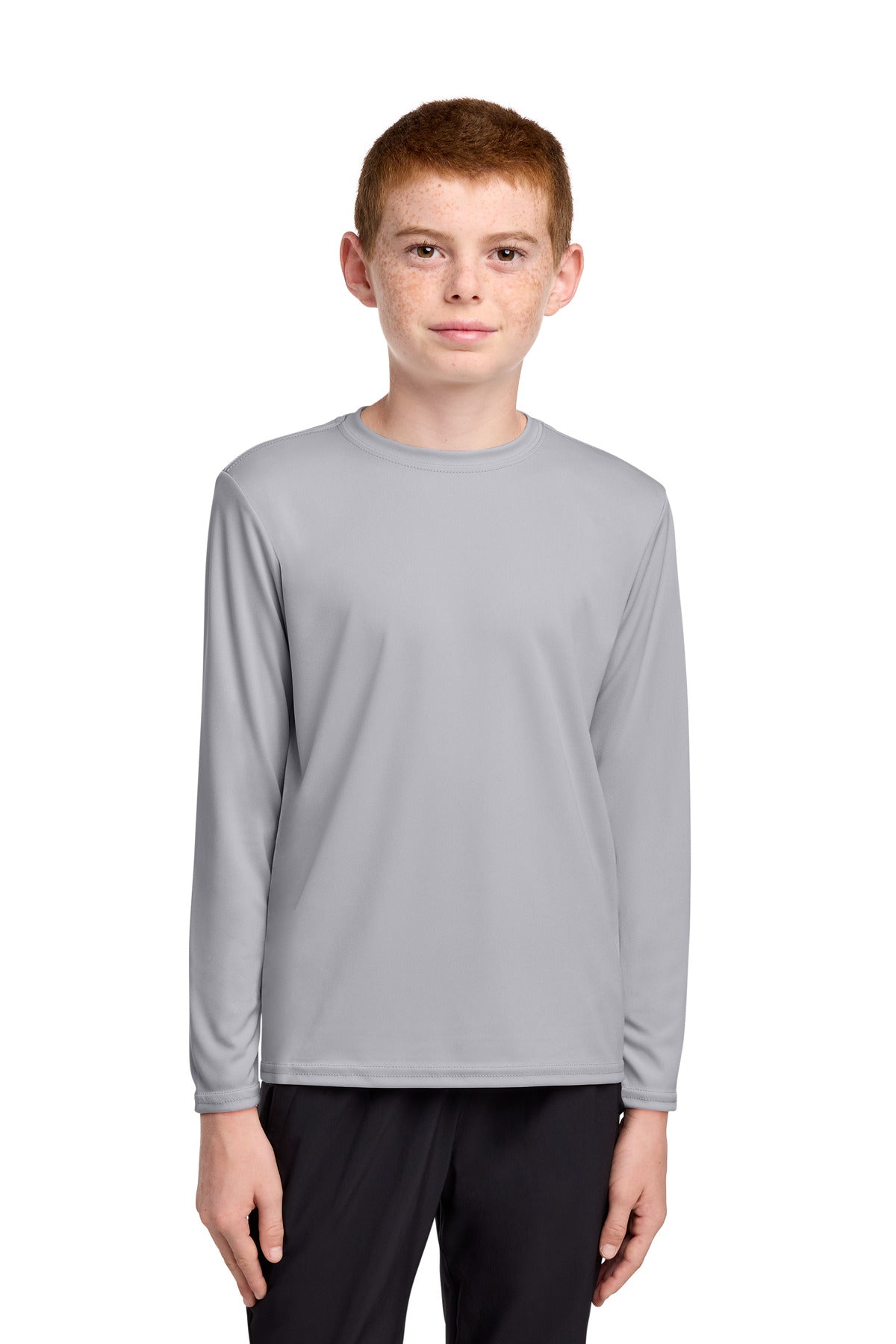 Port & Co Youth Long Sleeve Performance Tee PC380YLS in Silver