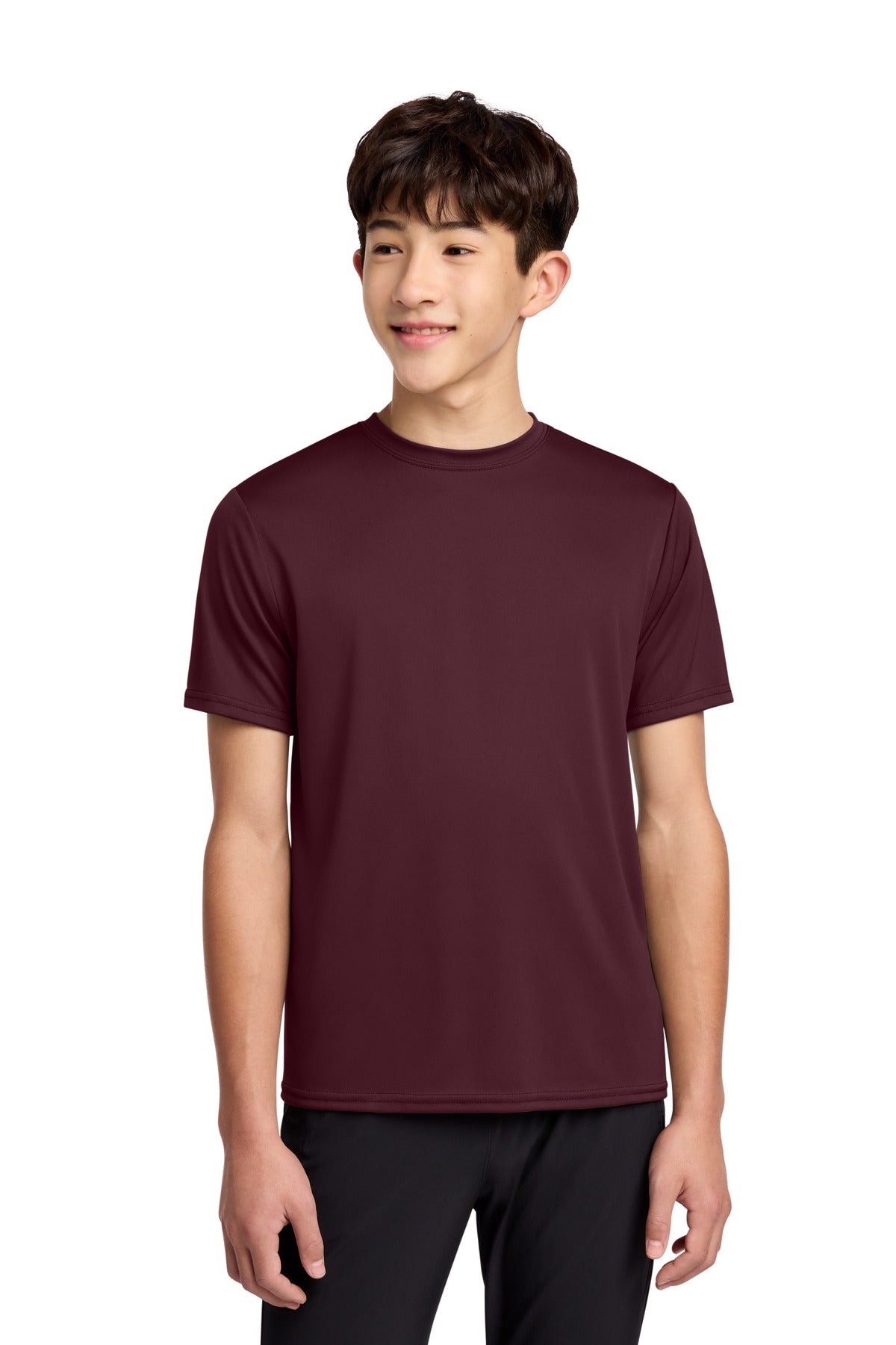 Port & Co Youth Performance Tee. PC380Y in Athletic Maroon