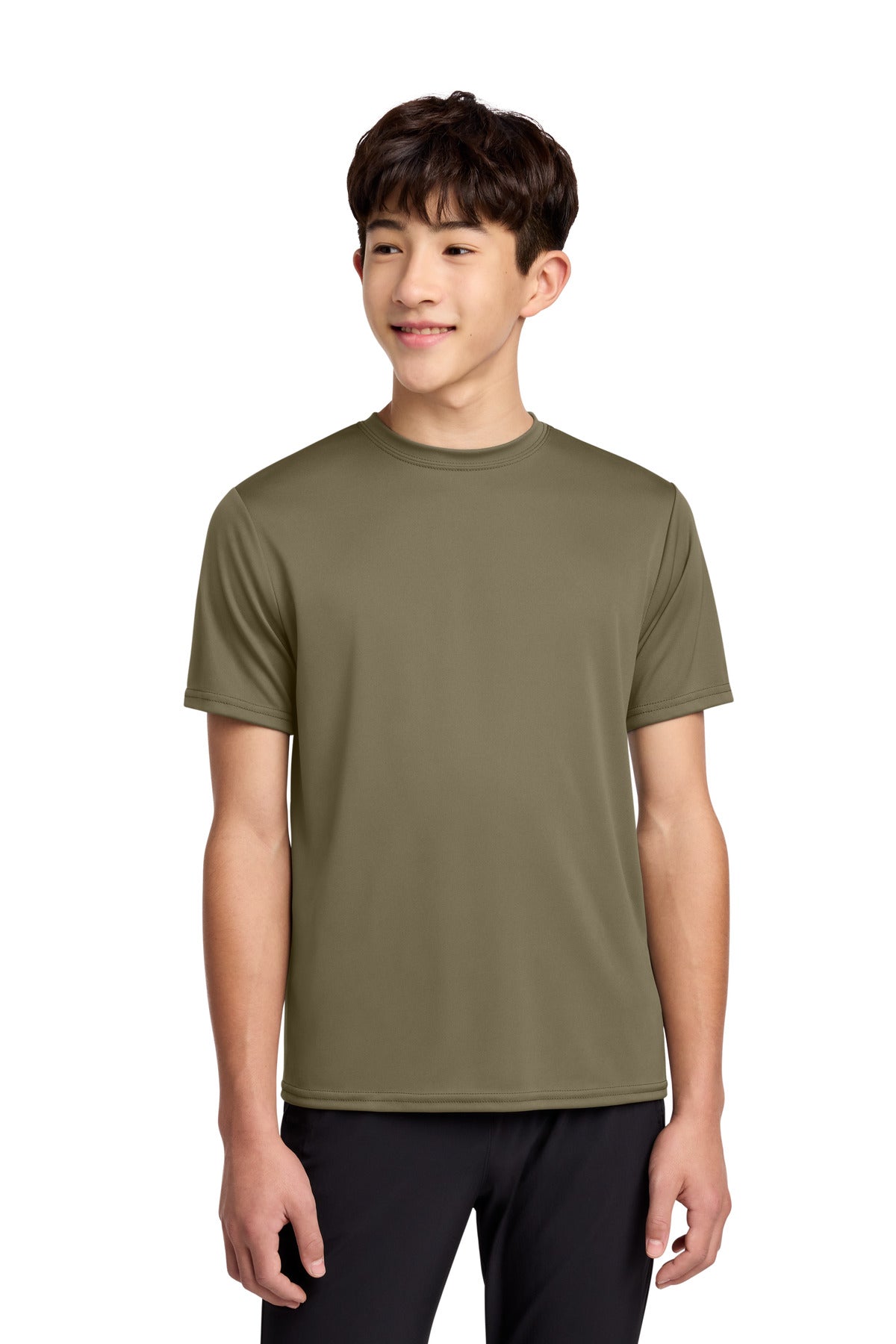 Port & Co Youth Performance Tee. PC380Y in Coyote Brown