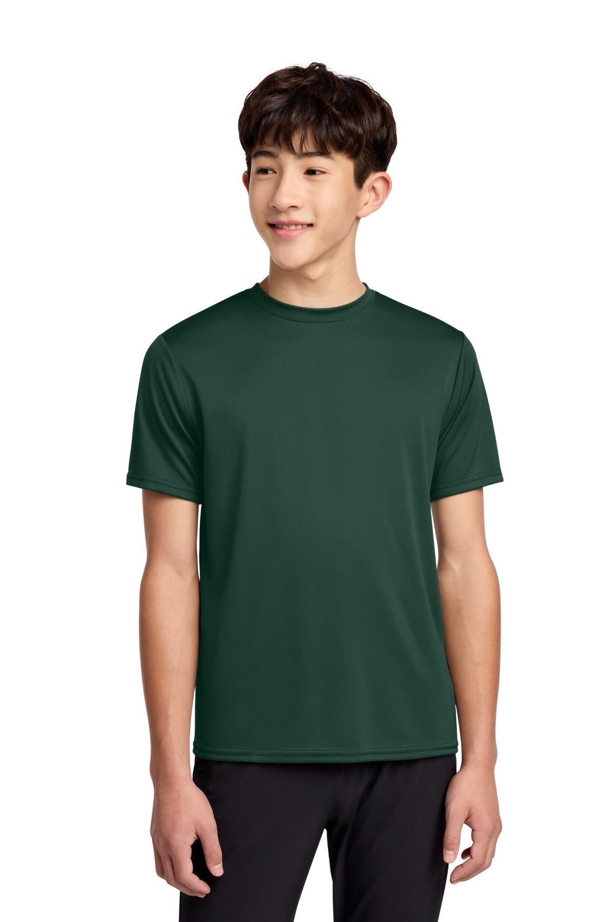Port & Co Youth Performance Tee. PC380Y in Dark Green