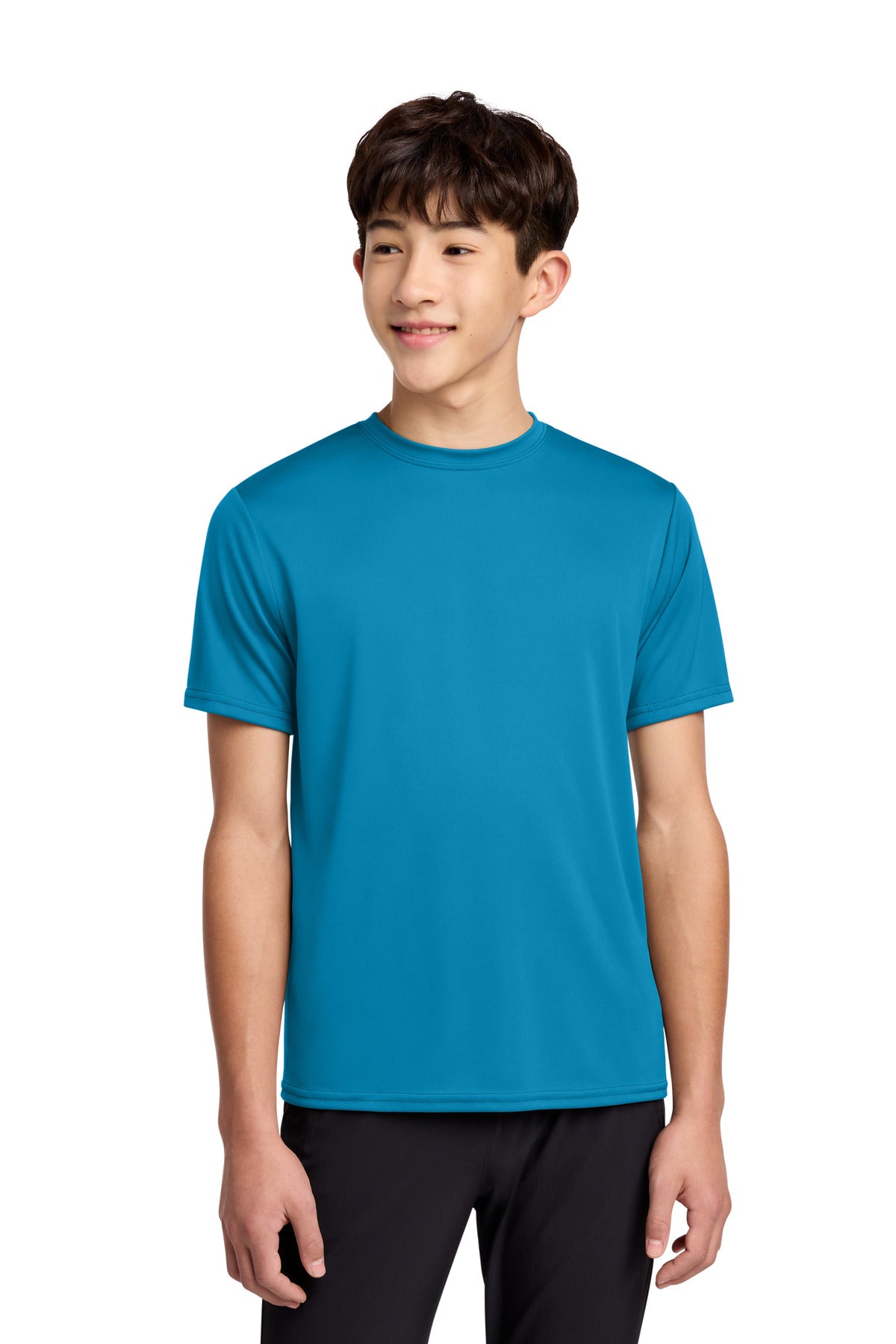 Port & Co Youth Performance Tee. PC380Y in Neon Blue