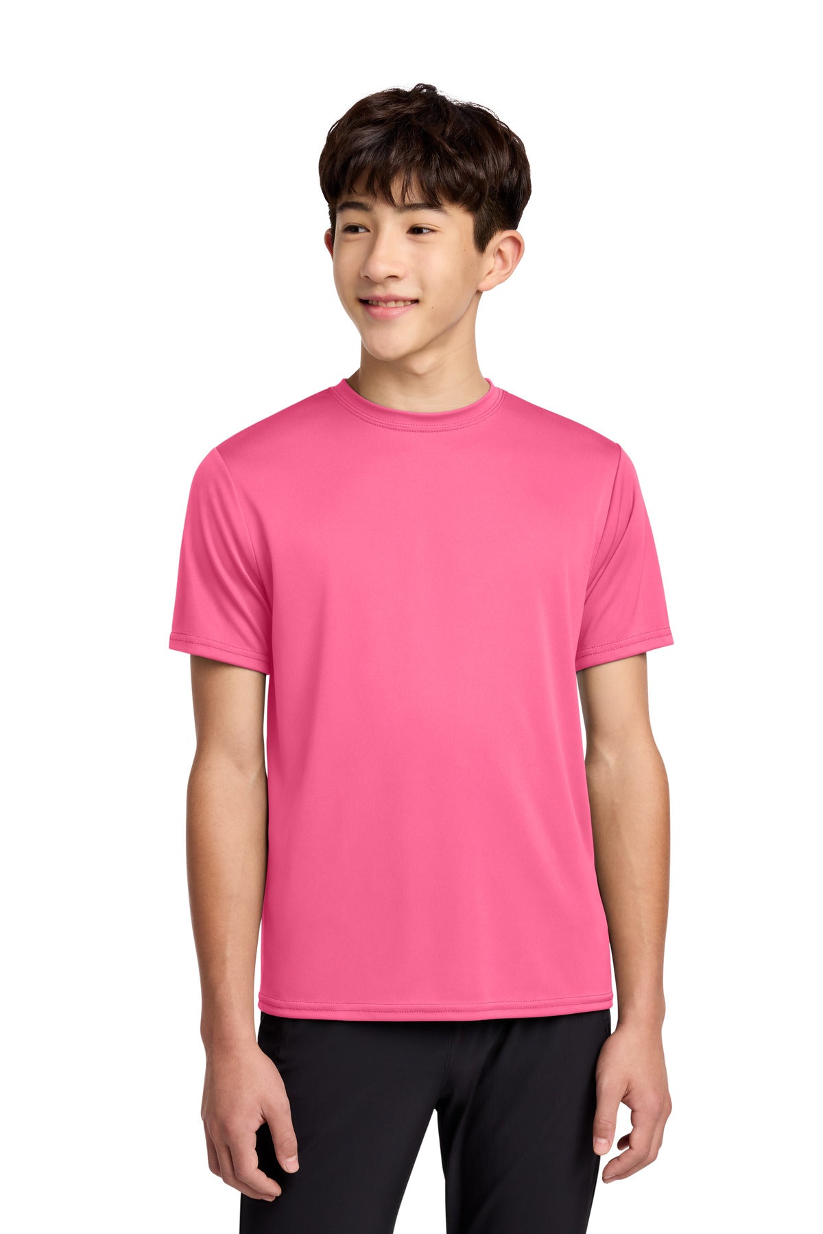 Port & Co Youth Performance Tee. PC380Y in Neon Pink