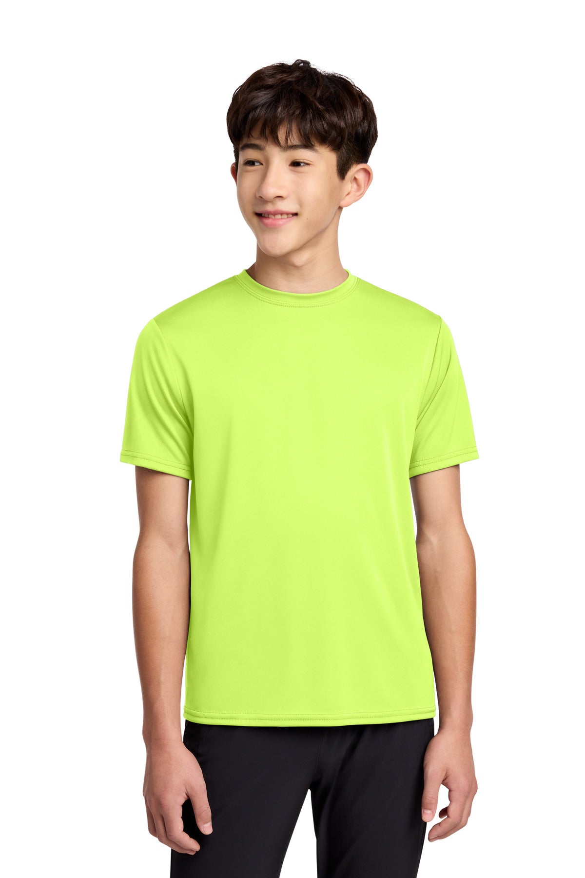 Port & Co Youth Performance Tee. PC380Y in Neon Yellow