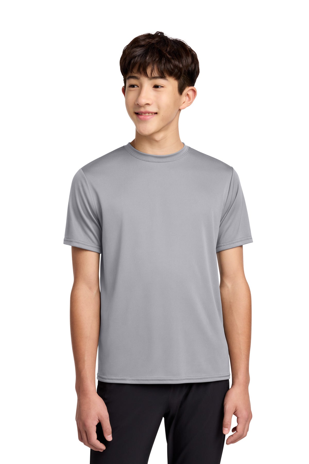 Port & Co Youth Performance Tee. PC380Y in Silver