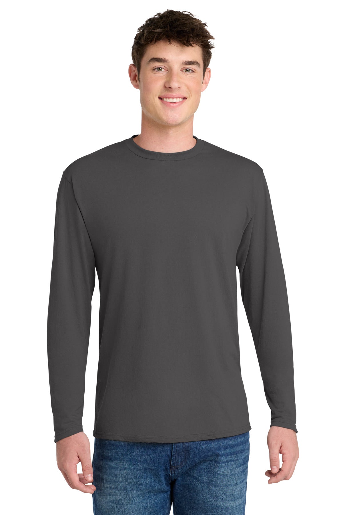 Port & Co Long Sleeve Performance Blend Tee. PC381LS in Charcoal
