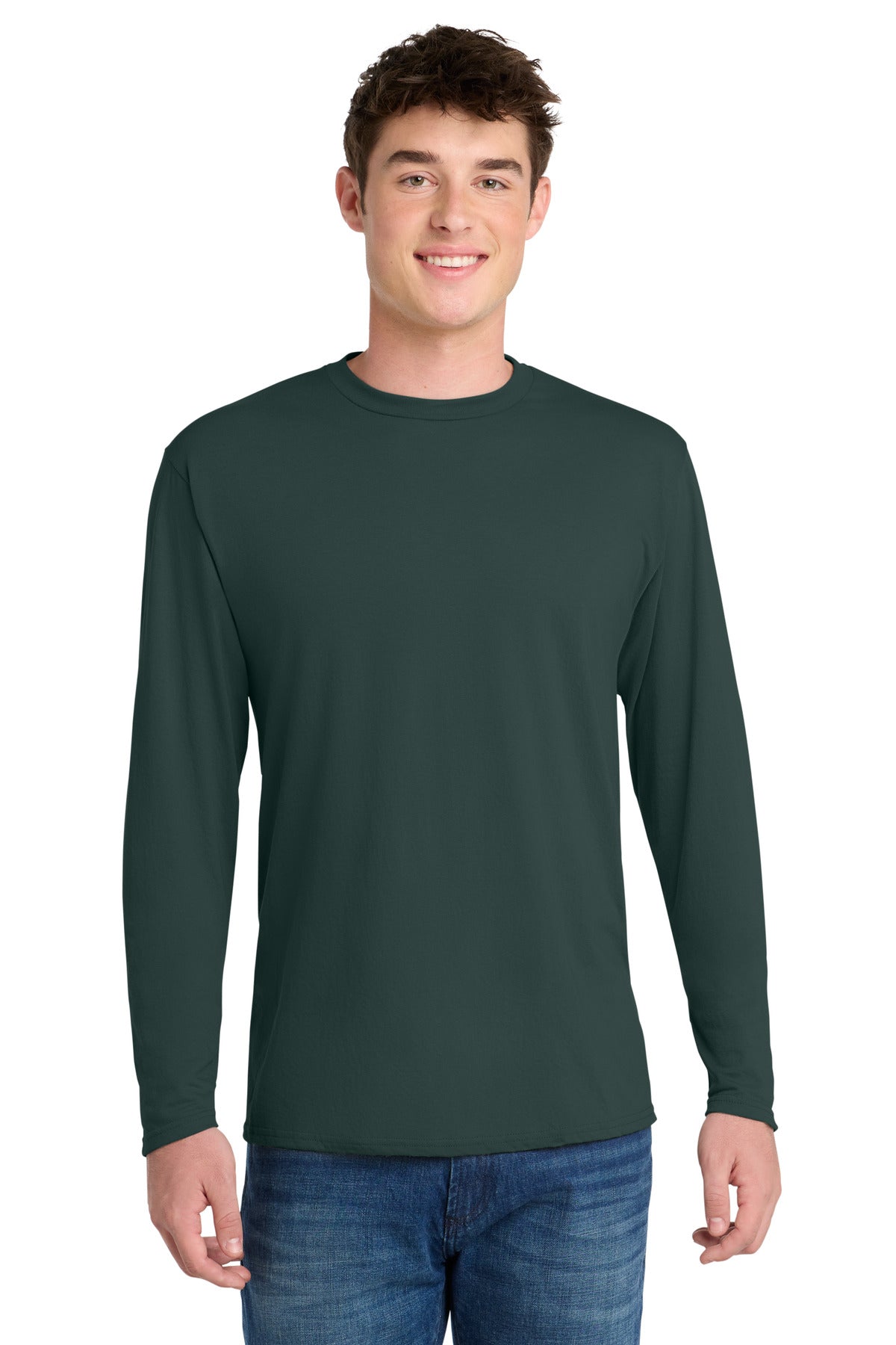 Port & Co Long Sleeve Performance Blend Tee. PC381LS in Dark Green
