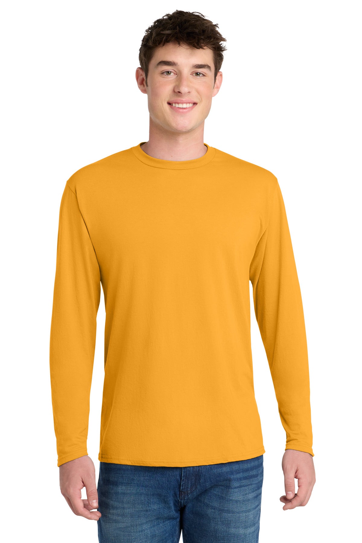 Port & Co Long Sleeve Performance Blend Tee. PC381LS in Gold