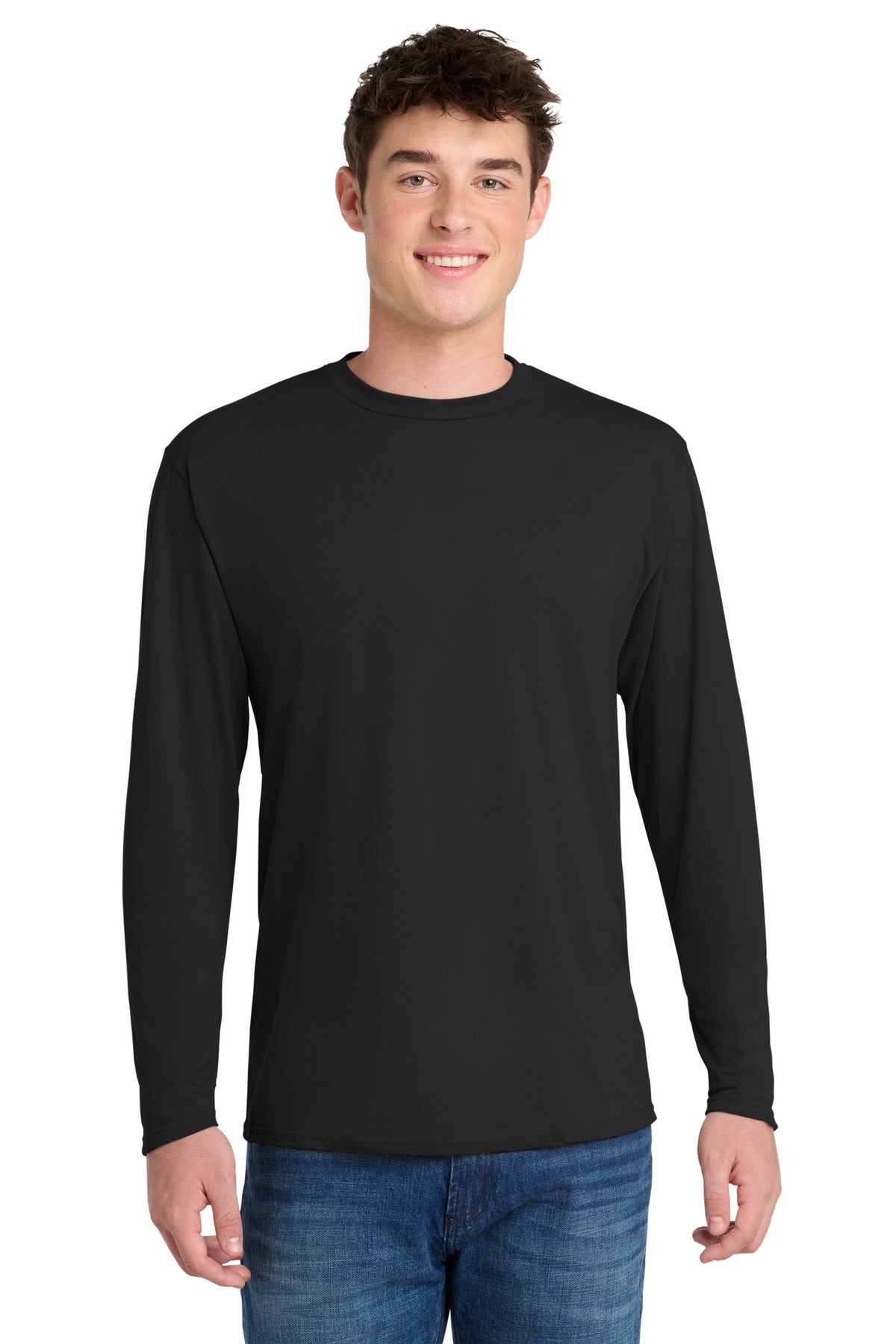 Port & Co Long Sleeve Performance Blend Tee. PC381LS in Jet Black