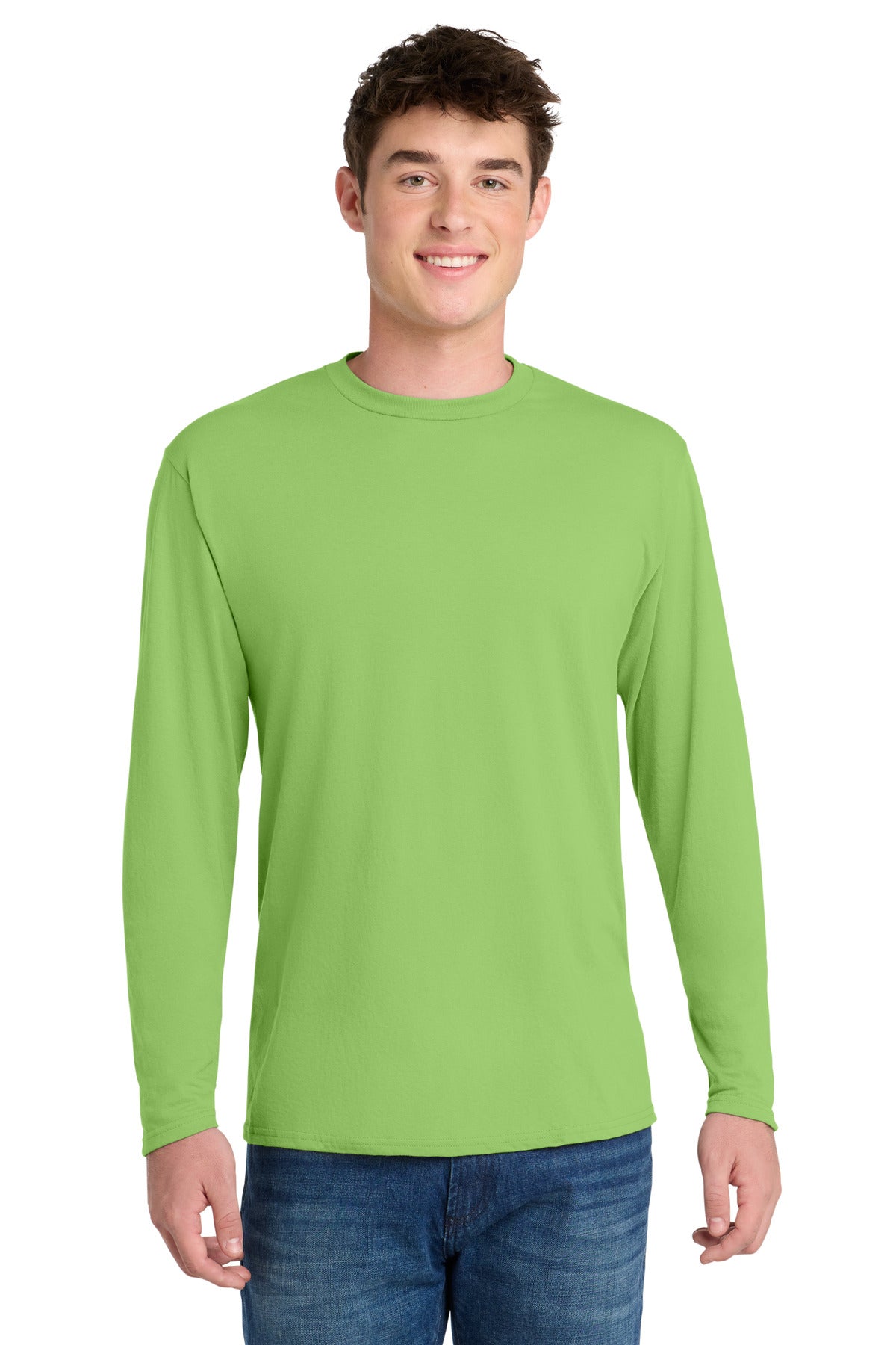 Port & Co Long Sleeve Performance Blend Tee. PC381LS in Lime