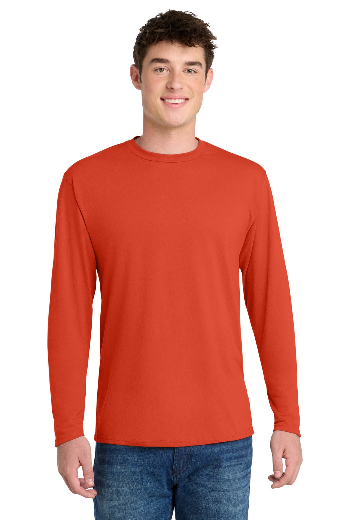 Port & Co Long Sleeve Performance Blend Tee. PC381LS in Orange