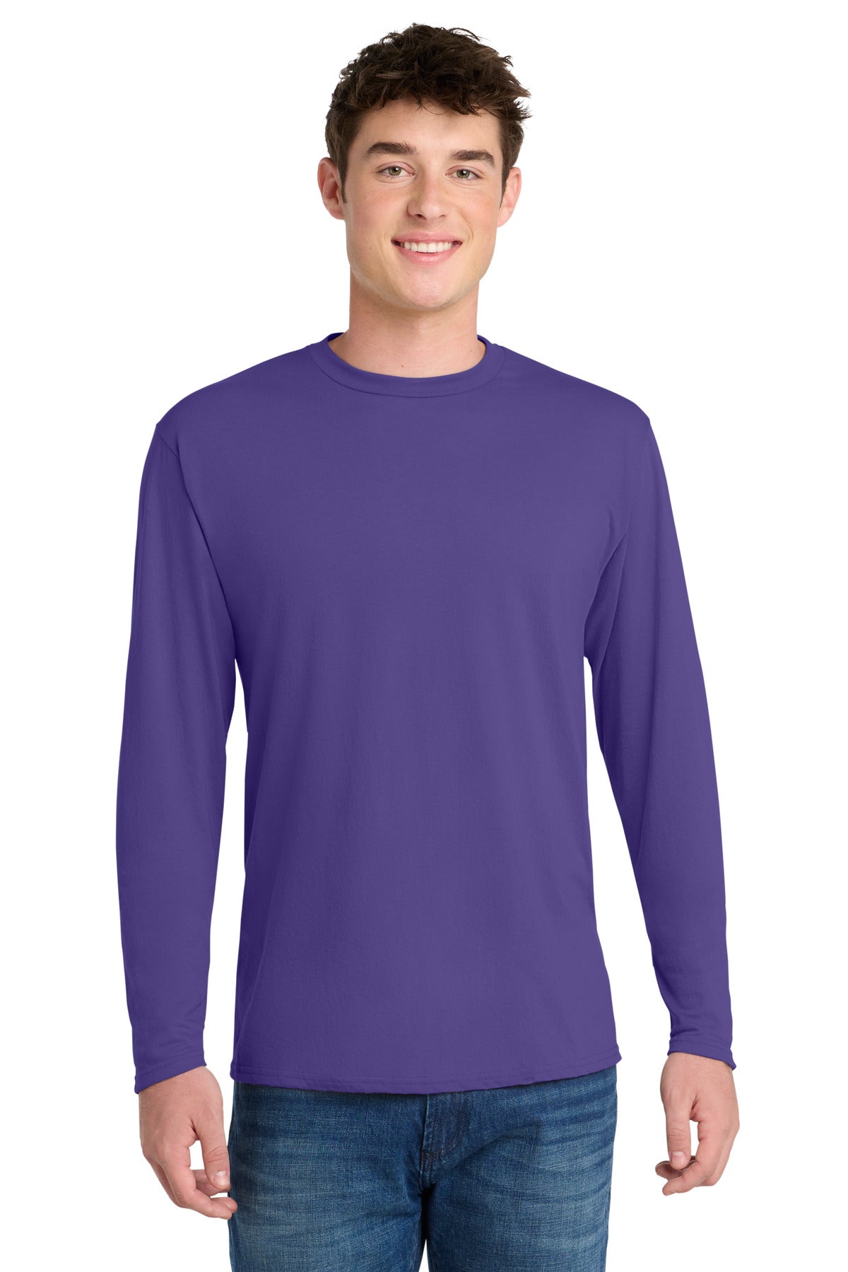 Port & Co Long Sleeve Performance Blend Tee. PC381LS in Purple