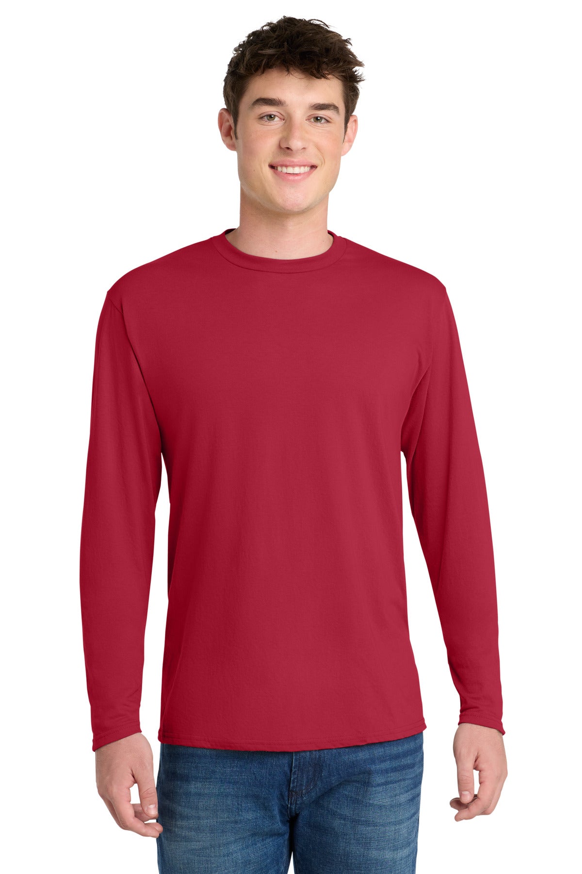 Port & Co Long Sleeve Performance Blend Tee. PC381LS in Red